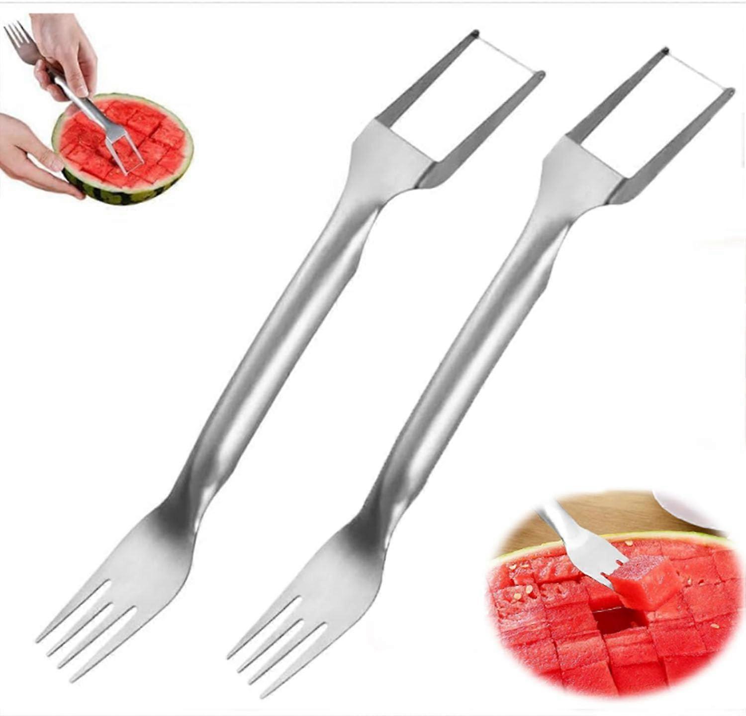 2-in-1 Stainless Steel Fruit Cutter, 2-Piece Set, Watermelon Fork Slicer, Dual-Head Fruit Fork Slicer Knife