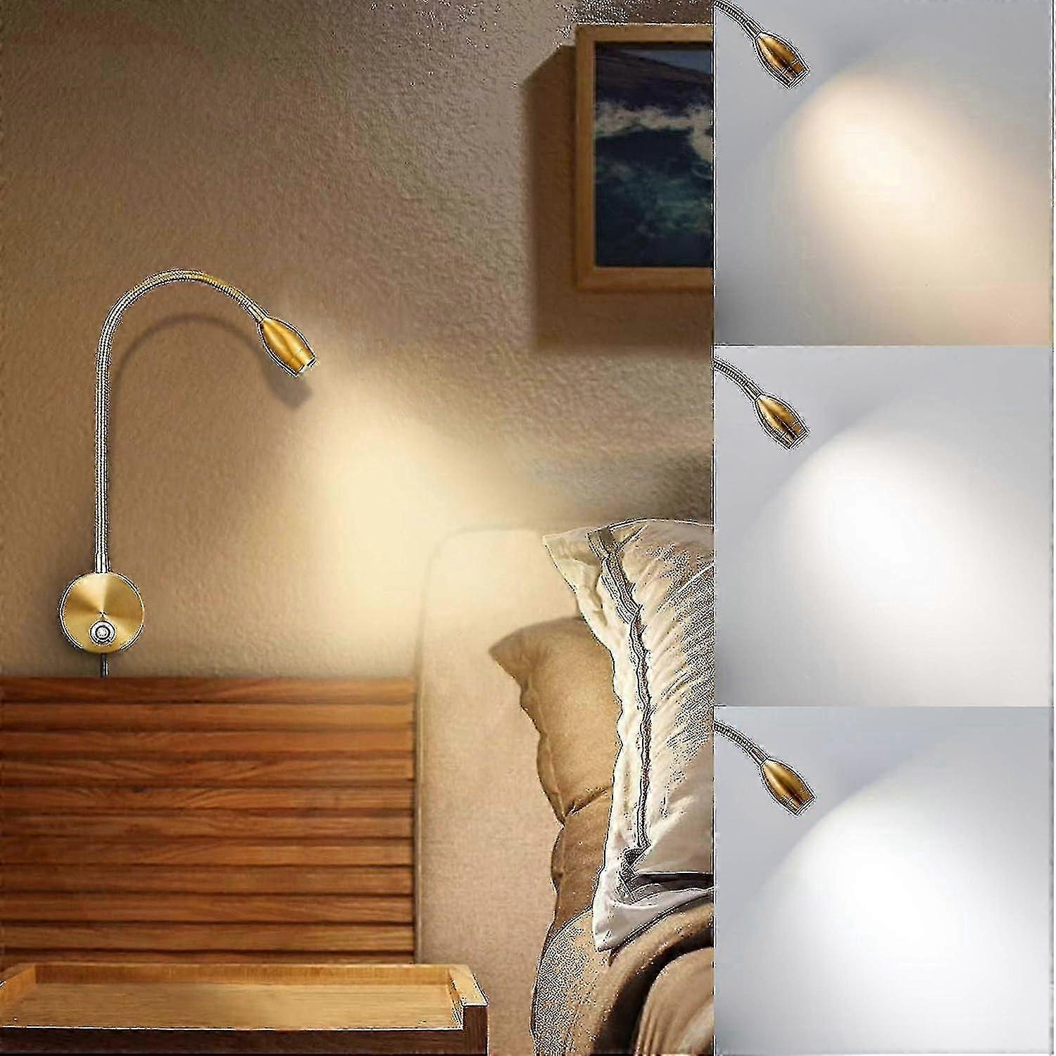 2pcs Dimmable LED Reading Lamps, Wall Mount Gooseneck Light with Touch Dimmer