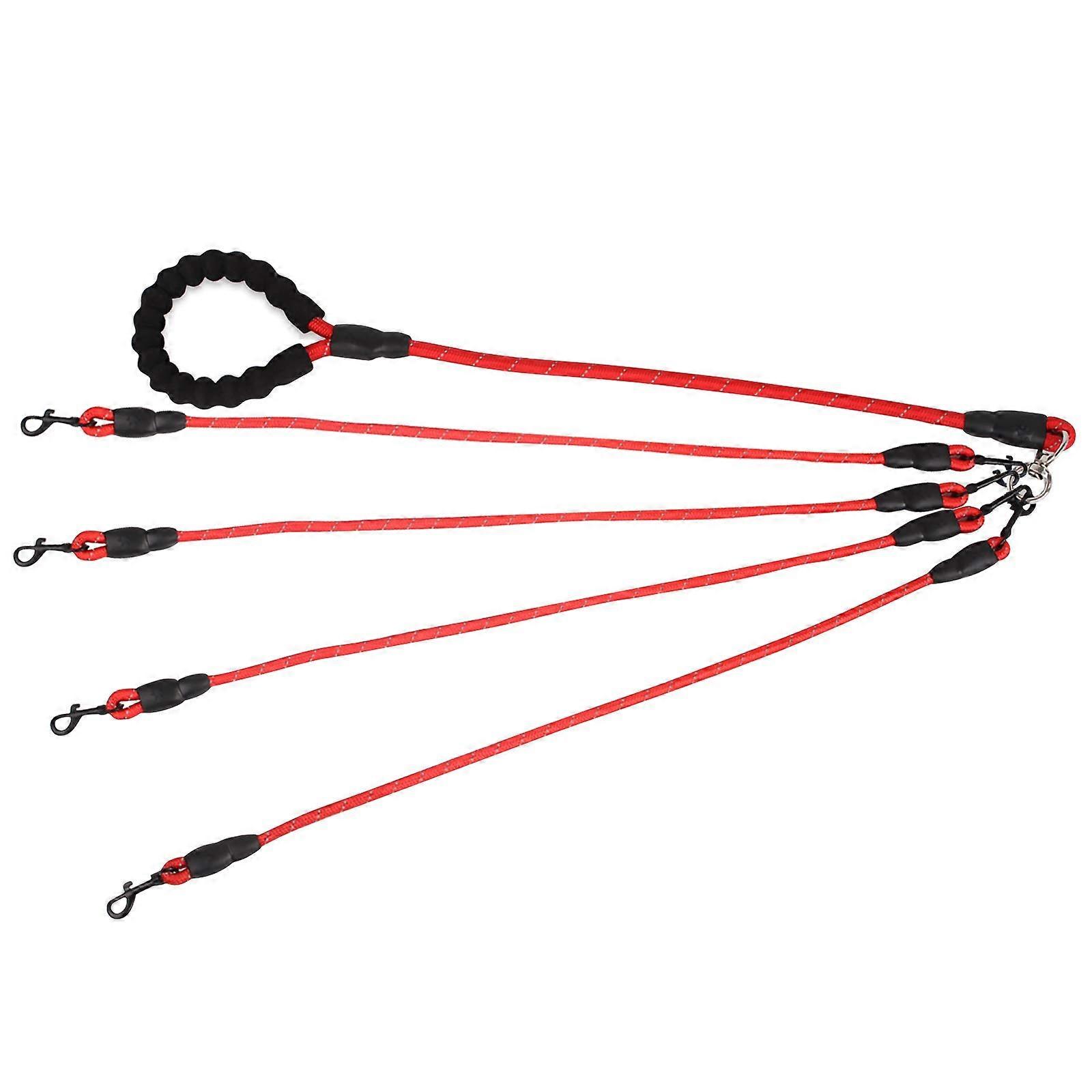 4-Way Dog Leash No-Tangle Multi-Dog Rope Nylon Red For Multiple Dogs