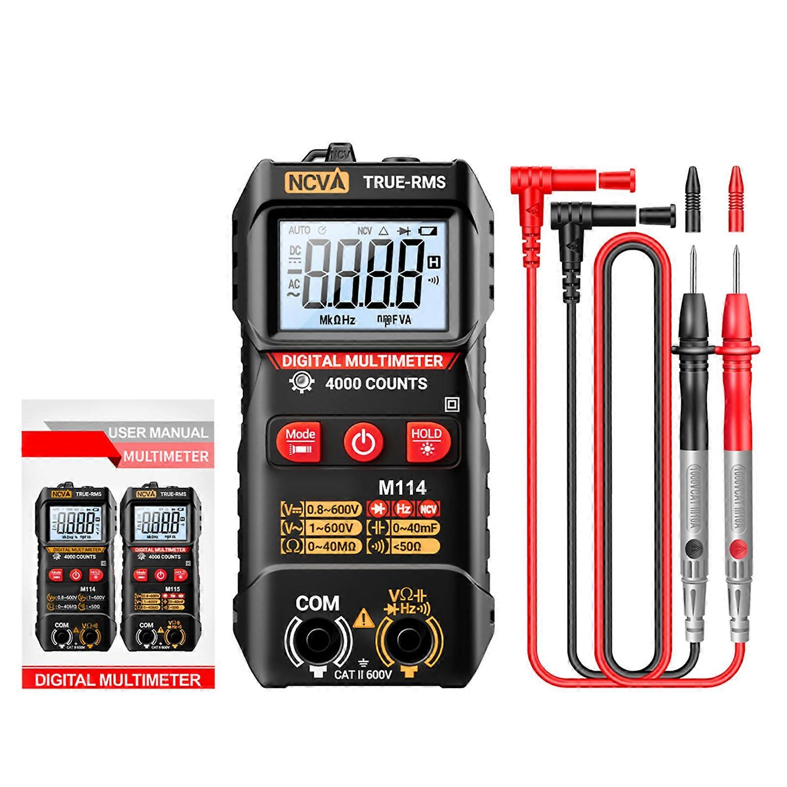 M114 4000 Counts Multimeter Digital Voltage Tester LCD Backlit Screen Multifunction NCV Resistance Testing Tool