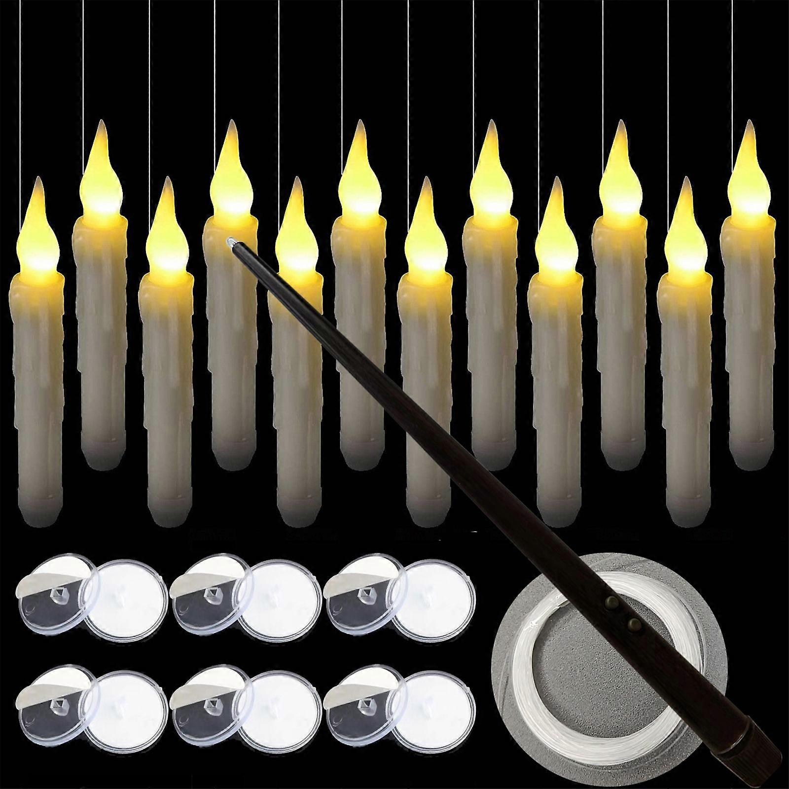 LED Flameless Taper Candles with Timer Set of 12 Ivory Wax Flickering Lights, Remote Control Included