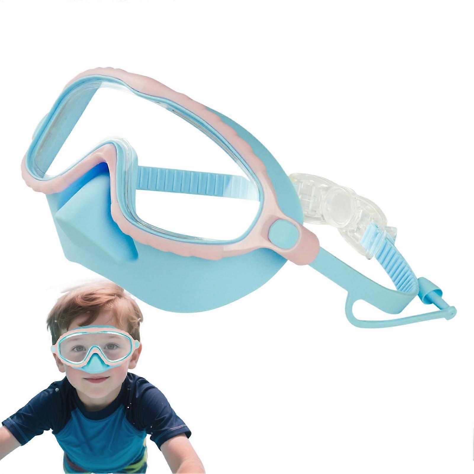 Kids Swim Goggles With Nasal Guard - Leak-Proof Adjustable Fog-Free Face Seal For Indoor Pools - Pink And Blue