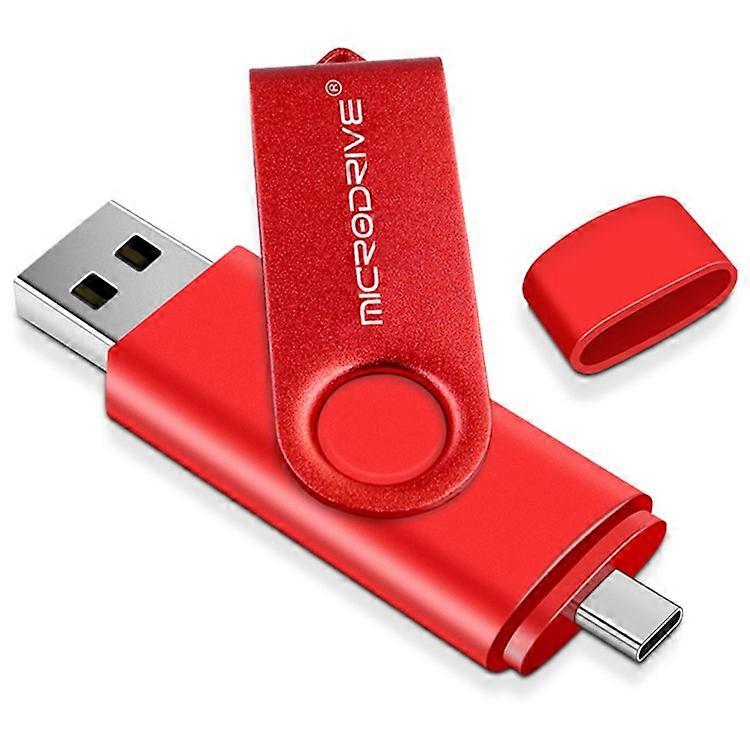 MICRODRIVE 8GB 2-in-1 USB 2.0 / Type-C OTG Flash Drive Metal Rotating USB Memory Stick