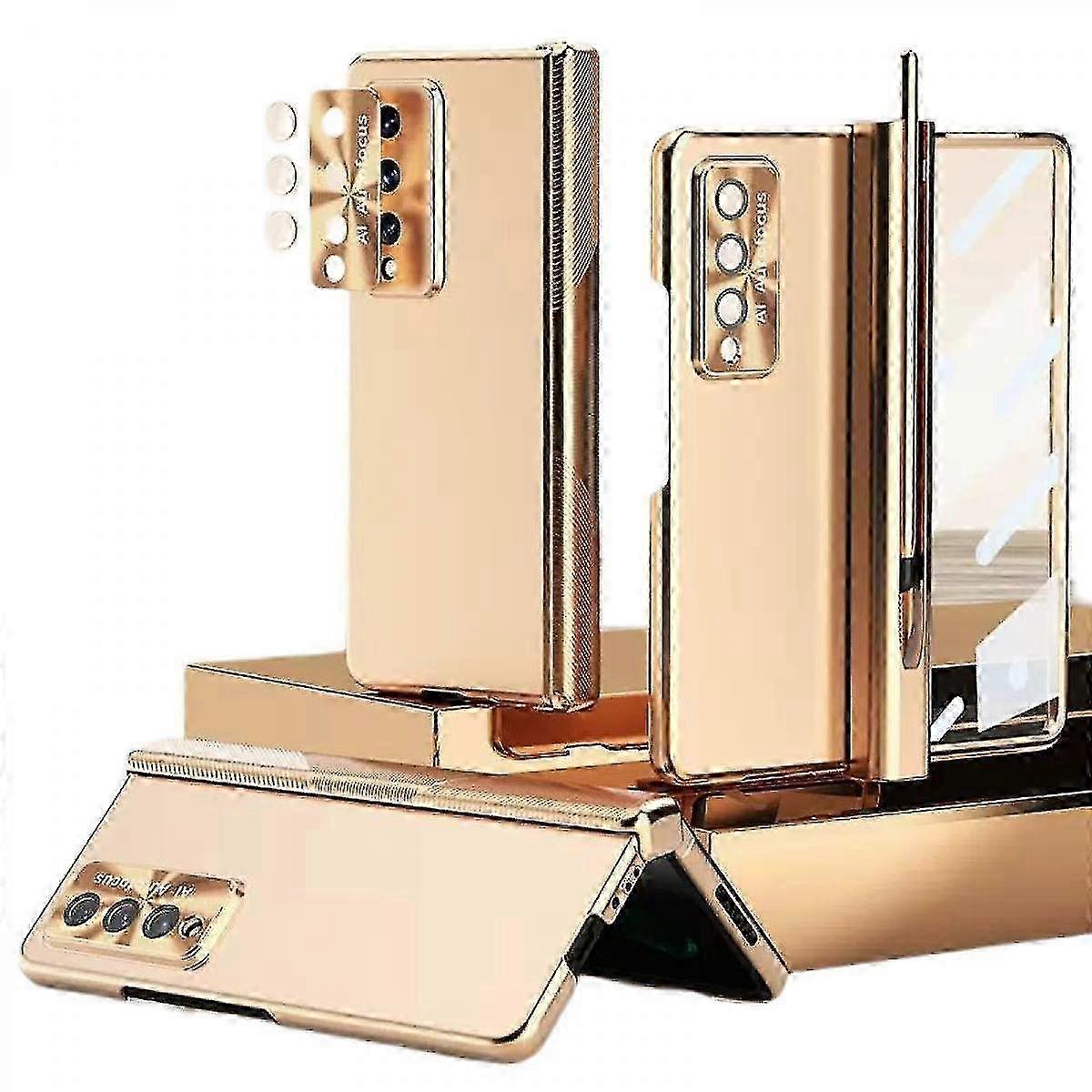 Compatible Case for a Foldable Smartphone Model with S Pen Holder & S Pen, Hinge Protection Case with Electroplating and Screen Protector