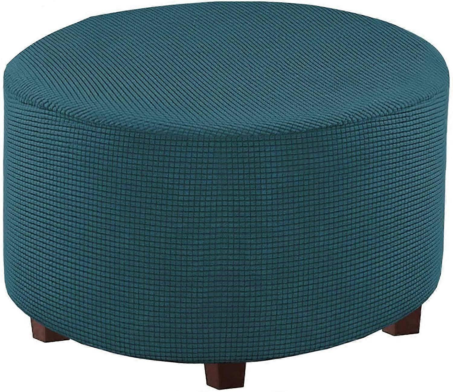 Round Velvet Ottoman Cover with Elastic Fit for Footstools and Stools (Deep Aqua, XXL)