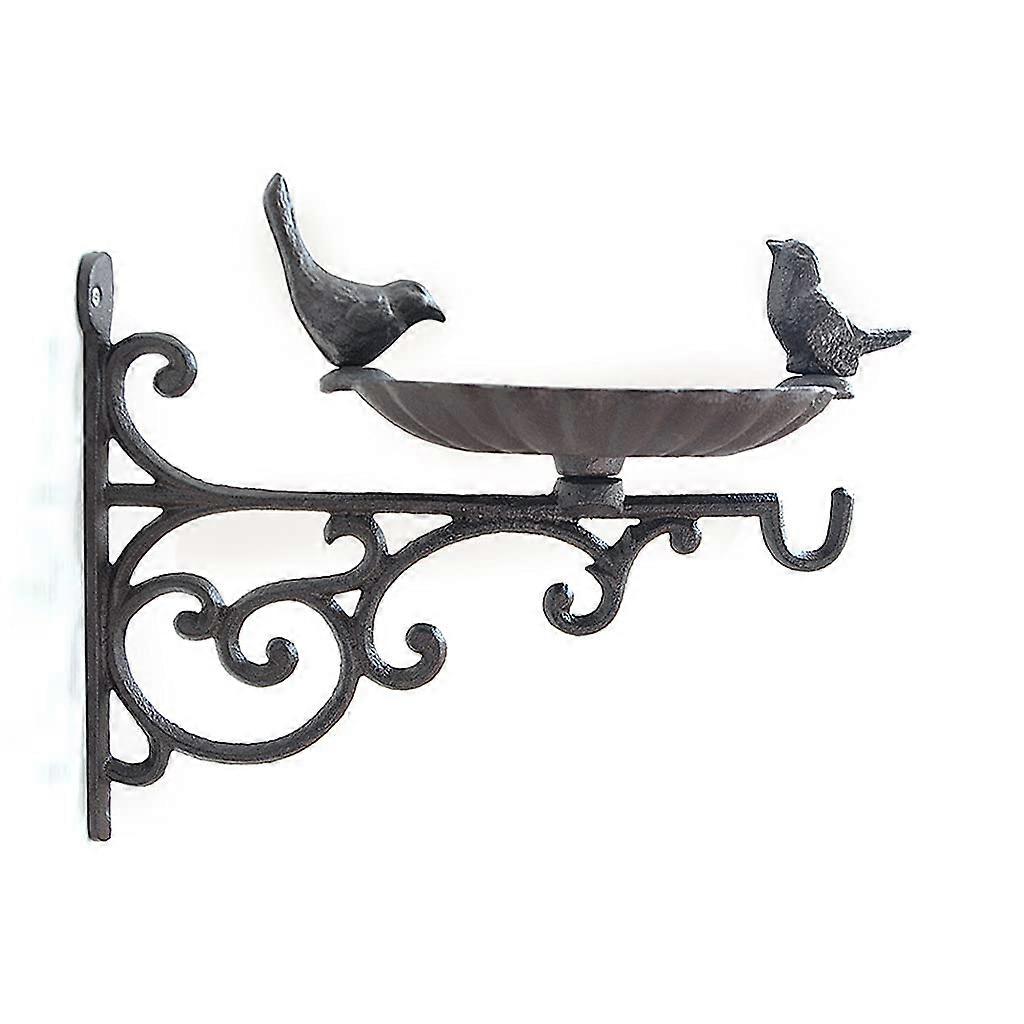 Bird Bath Cast Iron Bird Feeder with 2 Decorative Birds, Frost-Proof Wall Mount Water Bowl with Hooks for Wild Birds