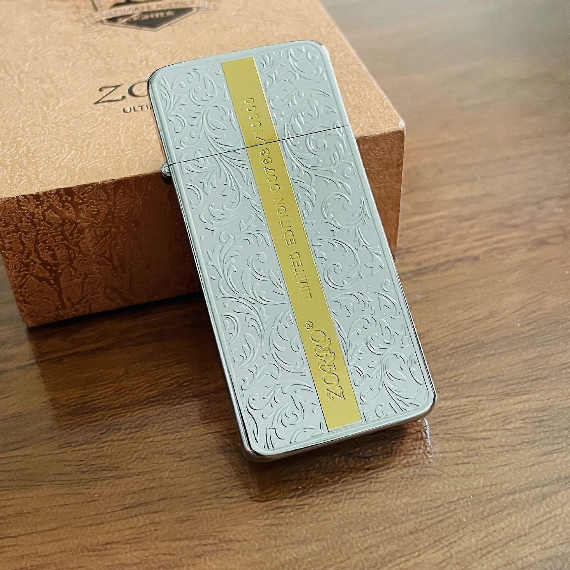 Brass Kerosene Windproof Lighter Personality Creative Ultra Thin Lighter Classic Kerosene Machine Deep Carving
