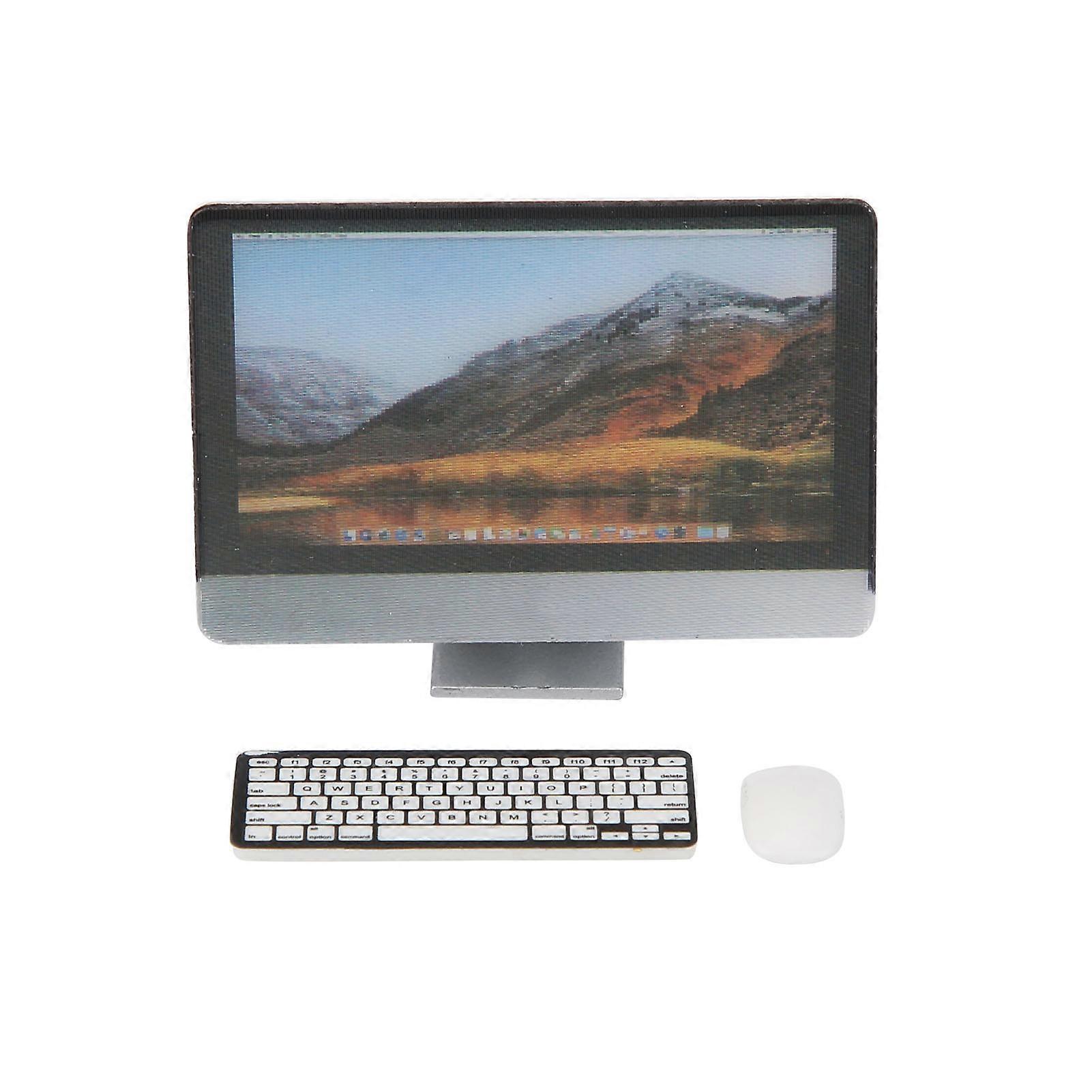 1:12 Miniature Computer Set with Screen Keyboard Mouse, Realistic Simulation Dollhouse Accessory for Doll Furniture Decor