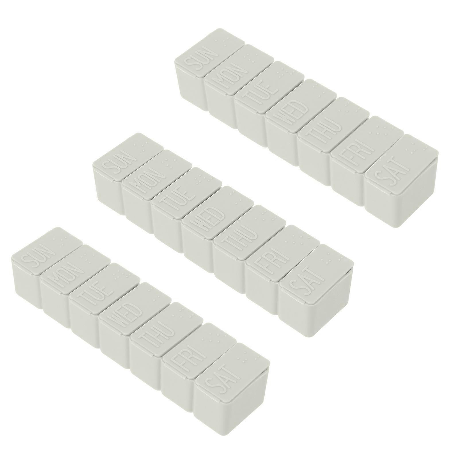 Pill Organizer For Travel Rectangular Simple Design Moisture Prevention Daily 13.5x3.1x2.3cm 3Pack