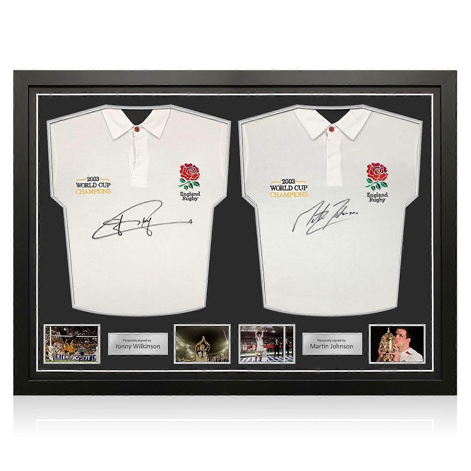 Jonny Wilkinson et Martin Johnson ont signé des maillots de l’Angleterre Rugby. Double cadre