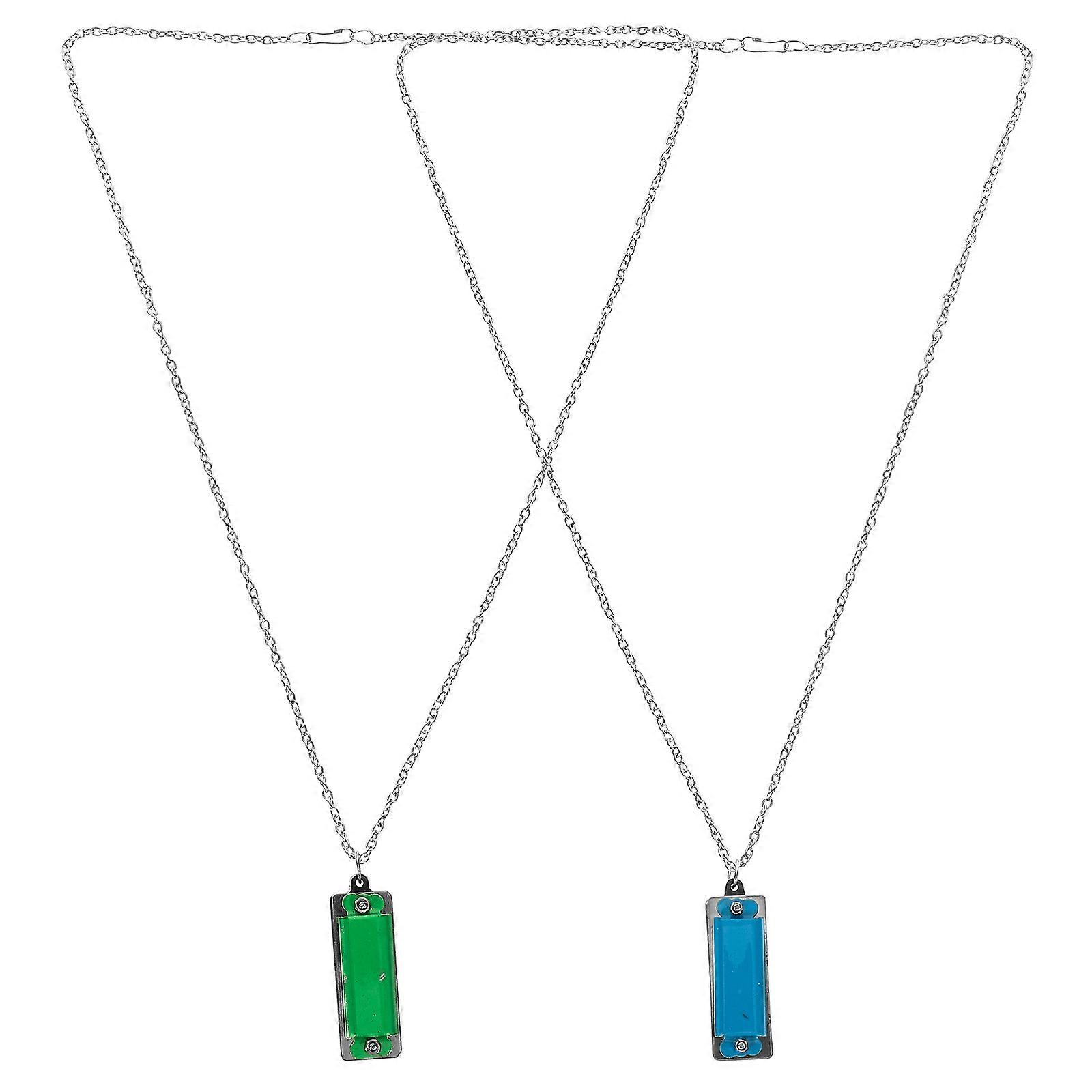 Mini Harmonica Necklace Pendant 2 Pack Portable Tuned Mouth Organ Music Note Lovers Creative & Unique Plaything for Music Enthusiasts