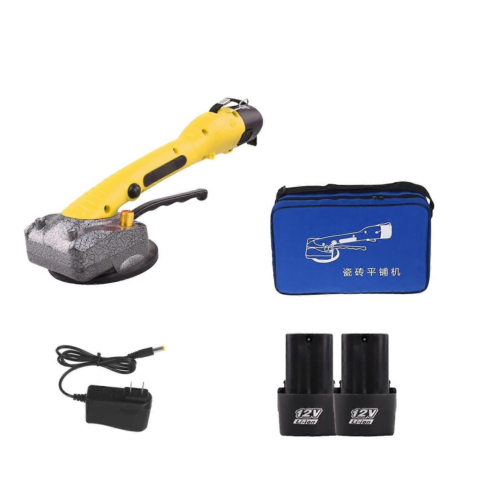 FliesenVibrationsnivelliermaschine, 10speed 2000W tile vibrator suction cup adjustable (Yellow 2 Batteries)