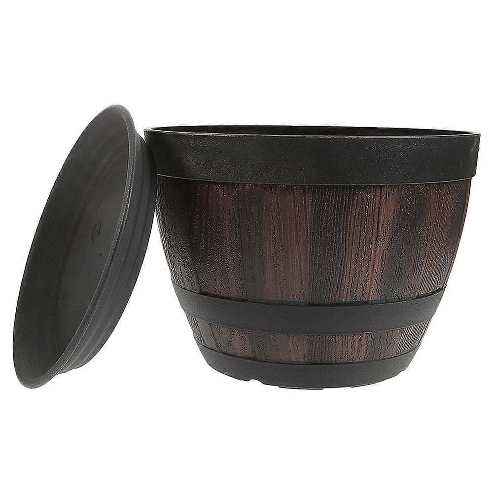 Rustic Half Barrel Planters Retro Imitated Wood Plastic Flower Pot Set Garden 1Set