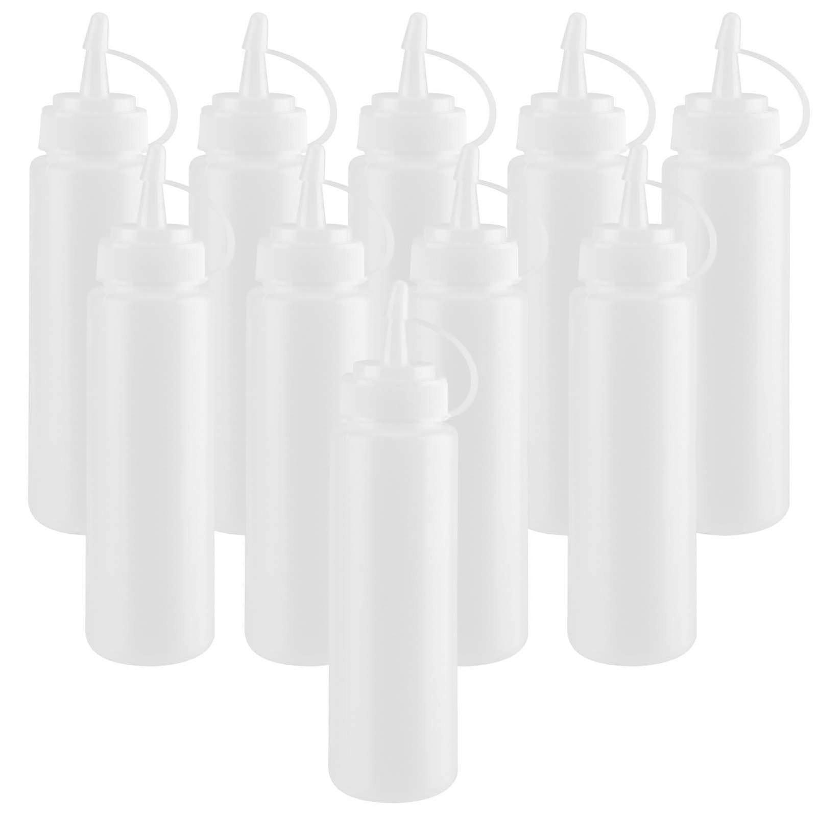 Pack of 10 Plastic Squeeze Sauce Bottles 250 ml with Caps and Labels 18.5 x 4.5 cm Ideal for Condiments