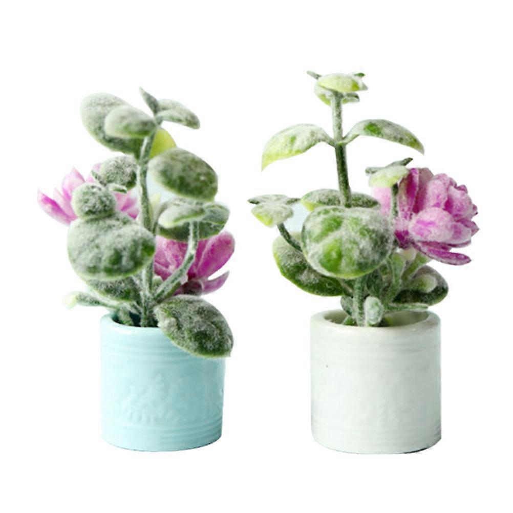 Μίνι μινιατούρα σπιτιών μίνι γλάστρες φυτών για το μπλε κεραμικό απλό ύφος 2Pcs εγχώριας διακόσμησης