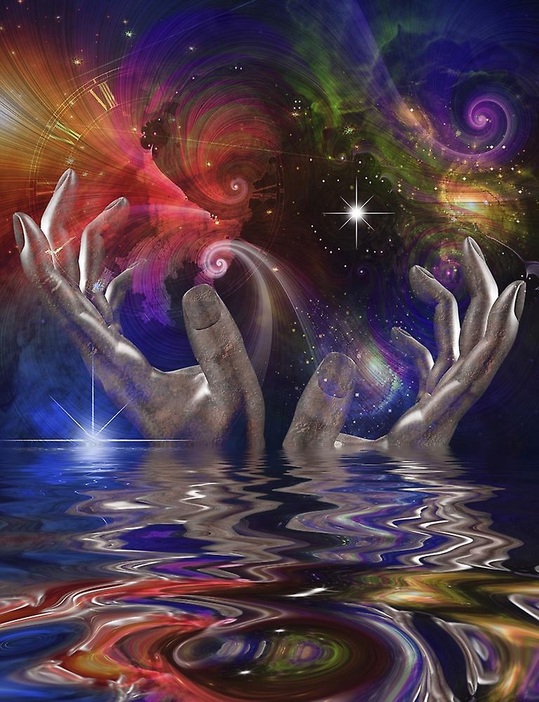 Hands, space and water composition Poster