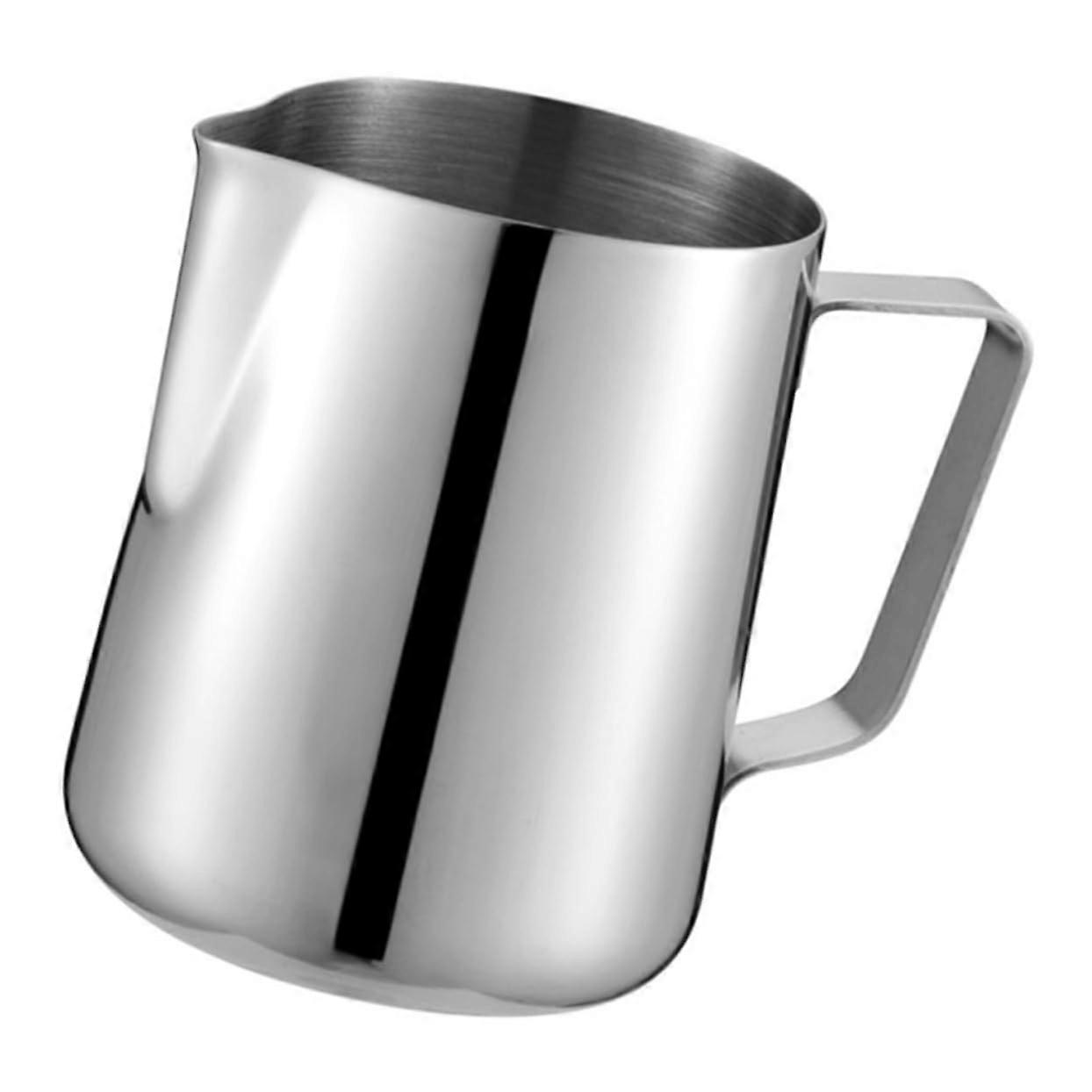 Milk frothing pitcher, stainless steel milk jug for latte art, handy milk container for frothing yogurt, drinks, and desserts.