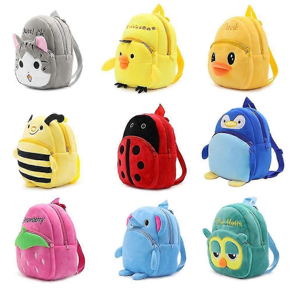 Kids Boys Girls Fruit Animals Pattern Plush Backpack Kindergarten Rucksack Travel School Bags
