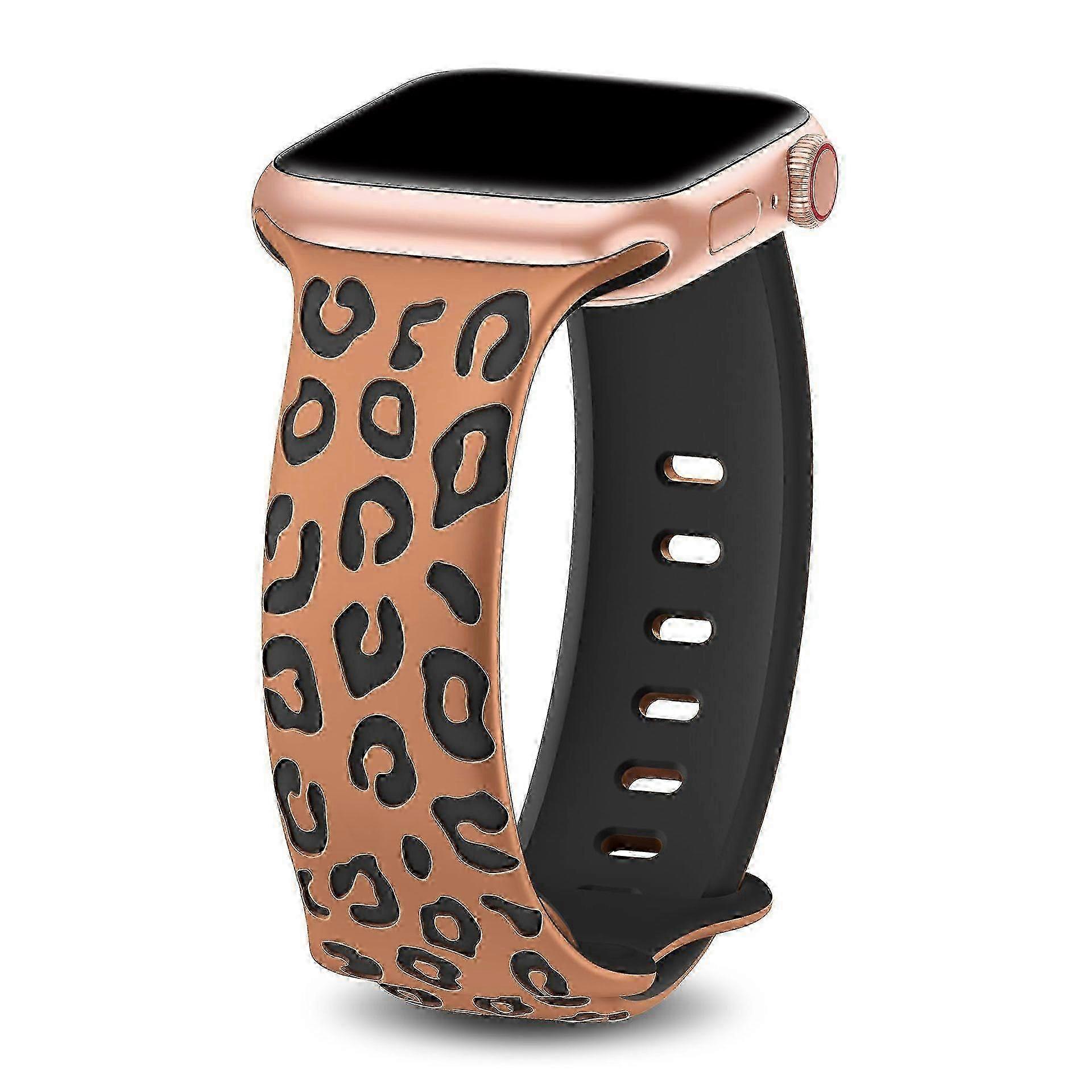 Leopard print two-tone silicone engraved strap suitable for certain brand smartwatch with sizes 38/40/41mm