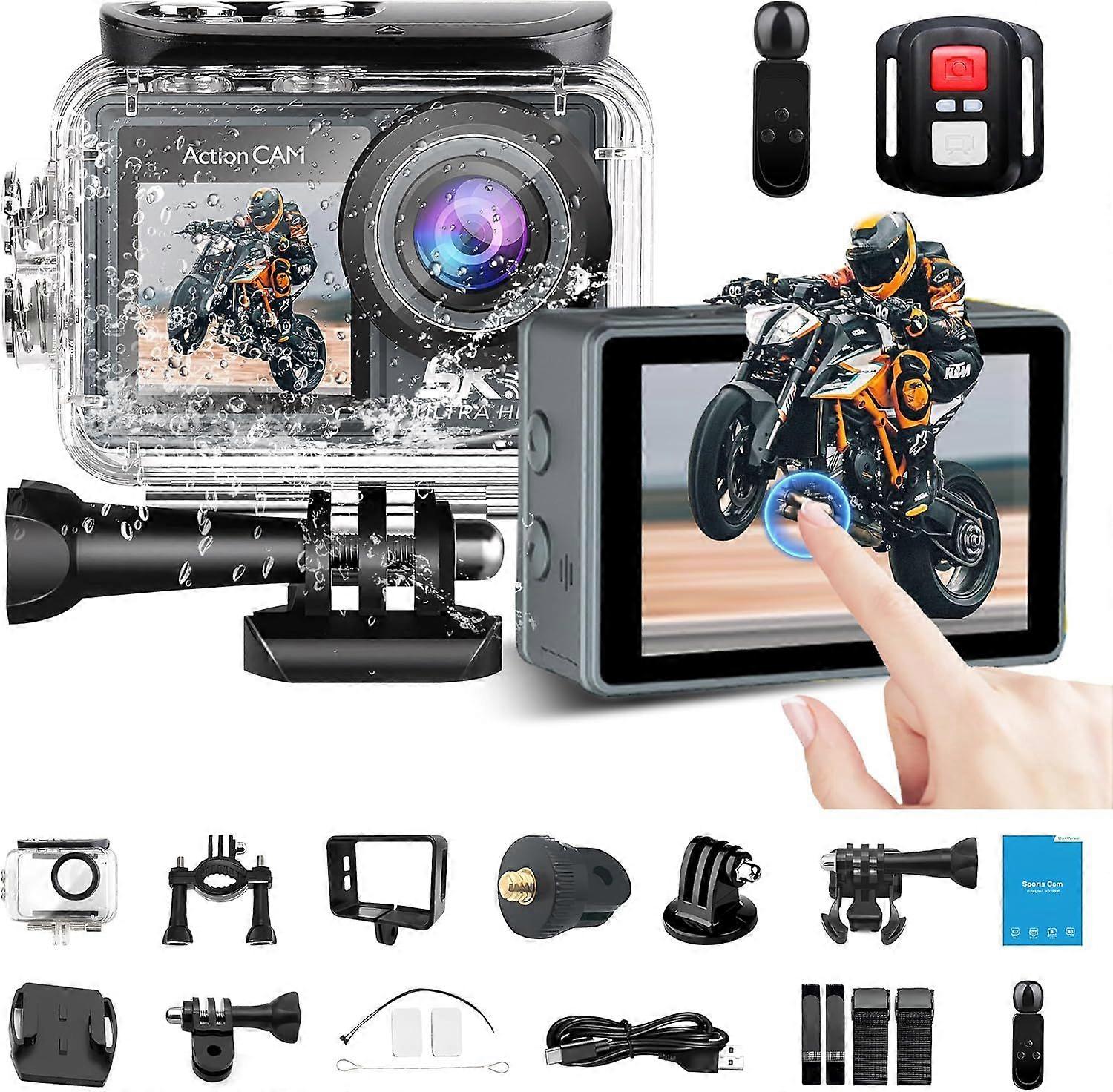 Action Camera 5K30FPS, 48MP Ultra HD Underwater Camera EIS WiFi Remote Control