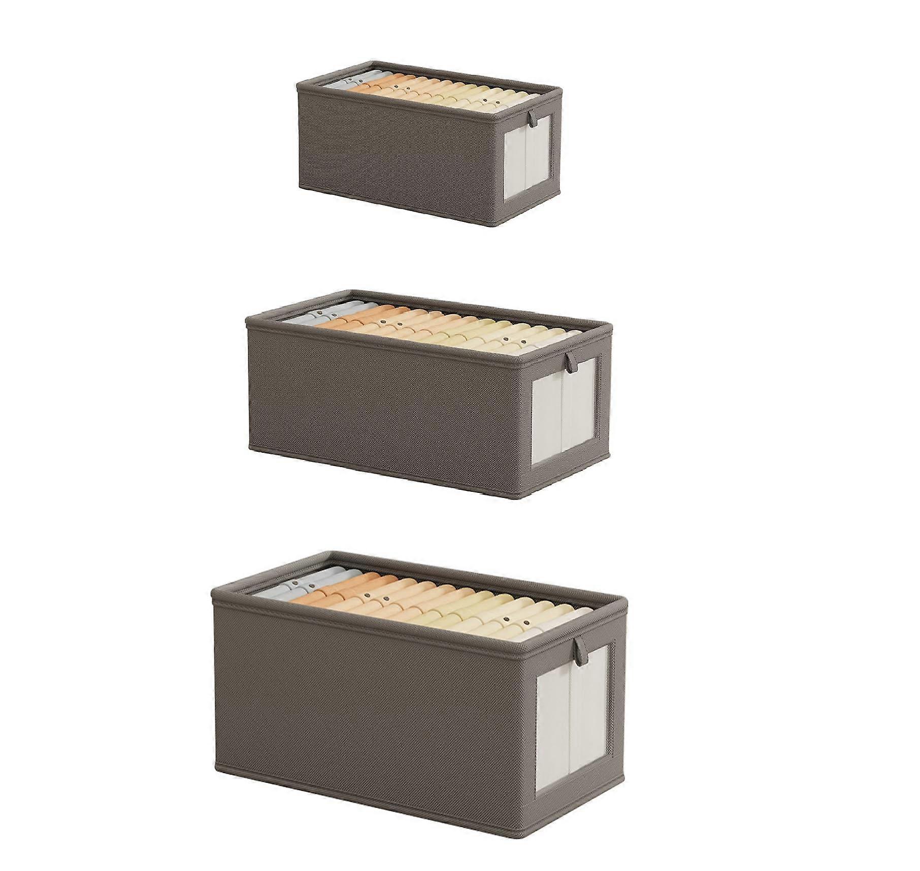 Foldable Storage Boxes Set of 3 with Lids, Fabric, Dust Cover, Viewing Window - Grey (32x10x10cm, 36x25x20cm, 40x25x20cm)