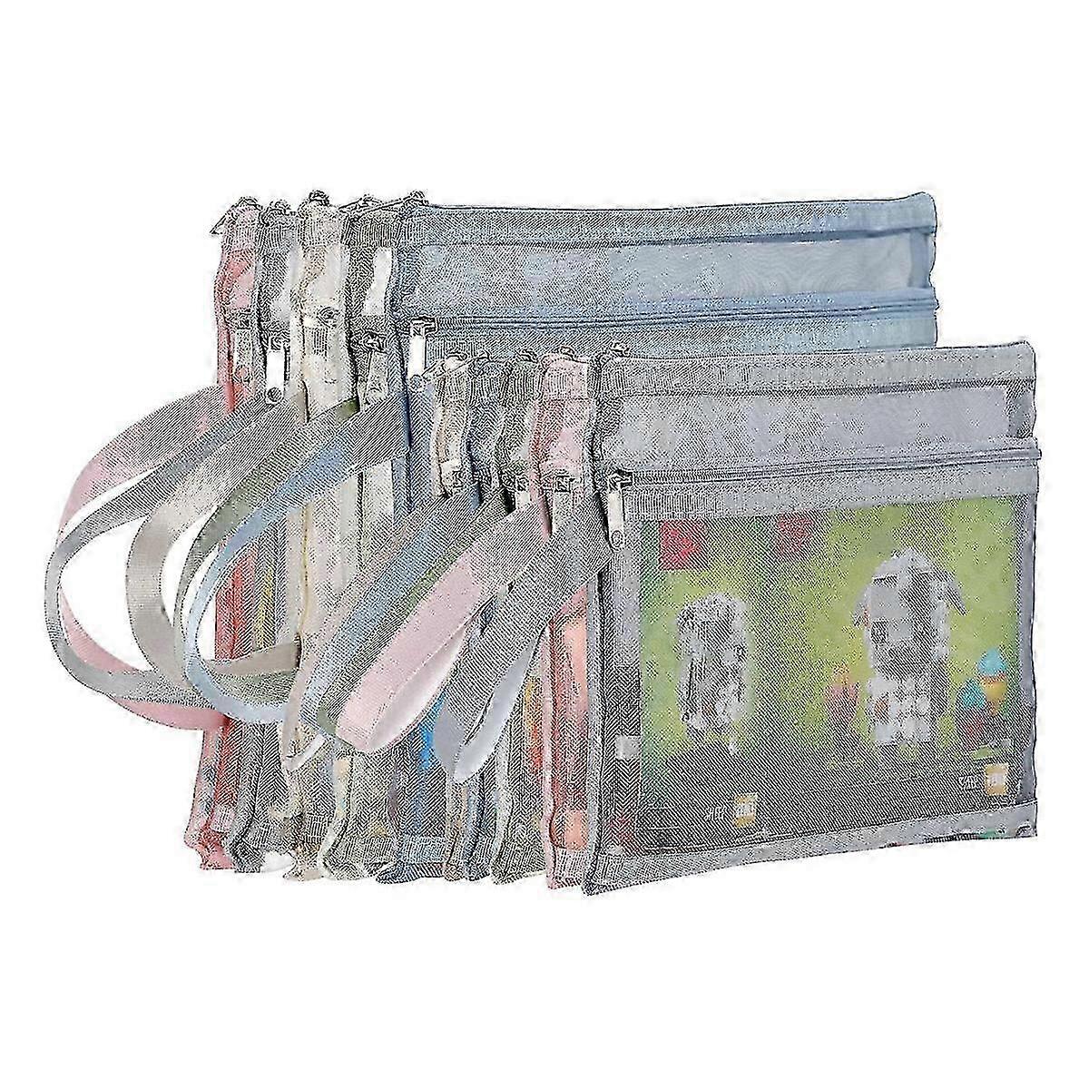 10 Pack Colored Double-Layer Mesh Zipper Pouch Bags for Toy Storage & Organization 5Pcs A4 + 5Pcs A5
