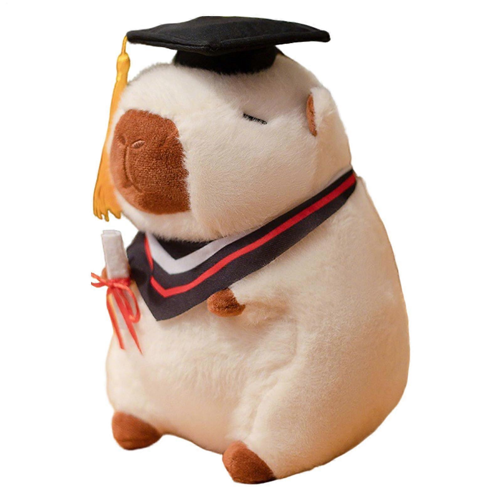 Capybara Plush Toy 8.8-Inch White With Grad Uniform Soft Cushion Graduation Gift For Students