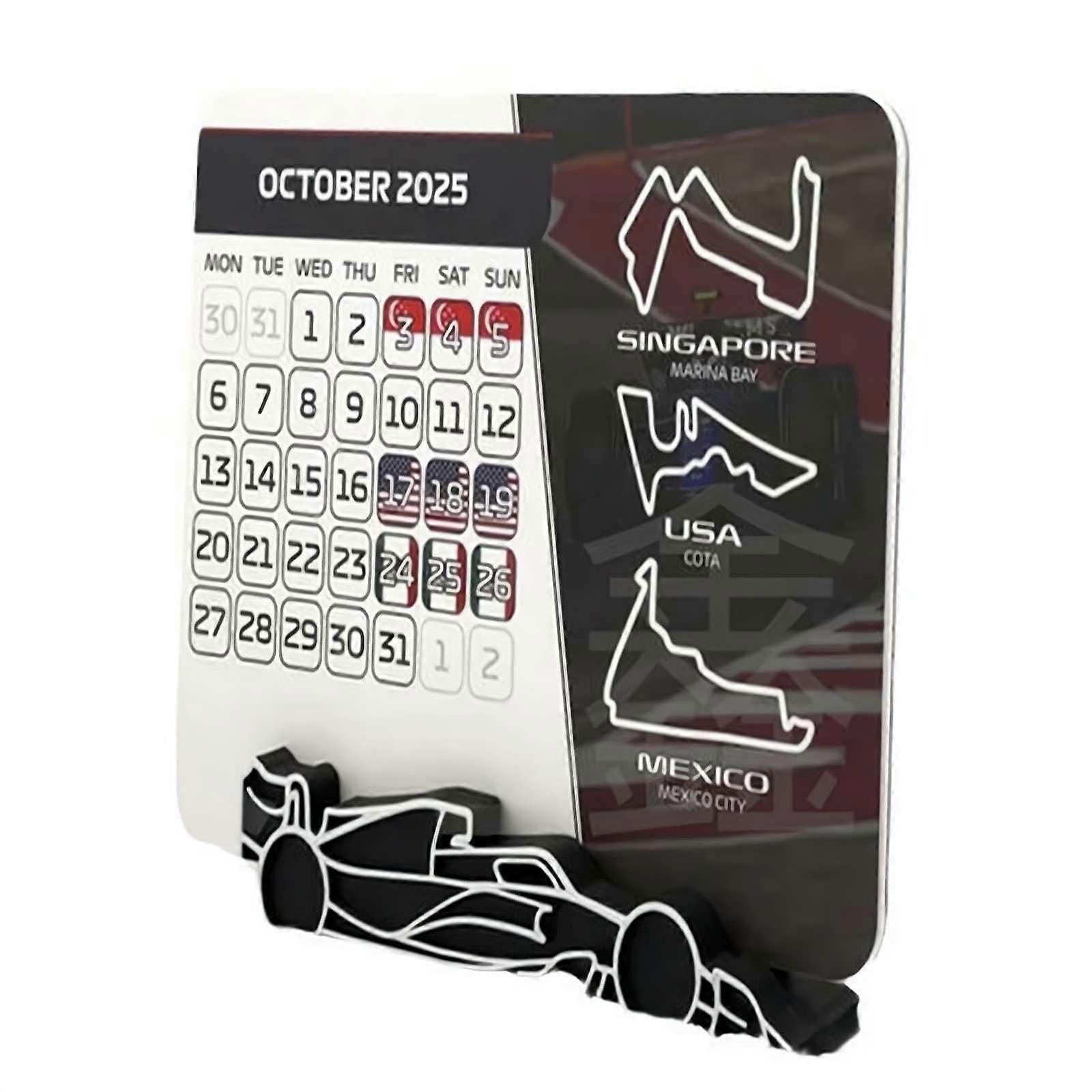 F1 Calendar 2025 Desktop Calendar With F1 Car Stand, Formula 1 Desk Calendar Gift for Motorsport Fans, 12-Month Layout