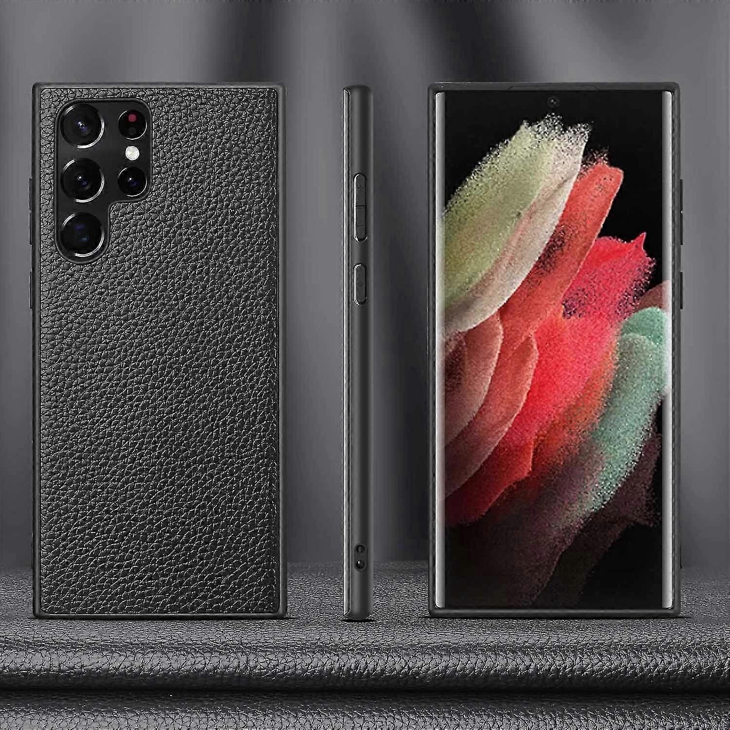 Leather Protective Soft Case for Samsung S24 Ultra, Leather Case with Lychee Pattern Slim Protective