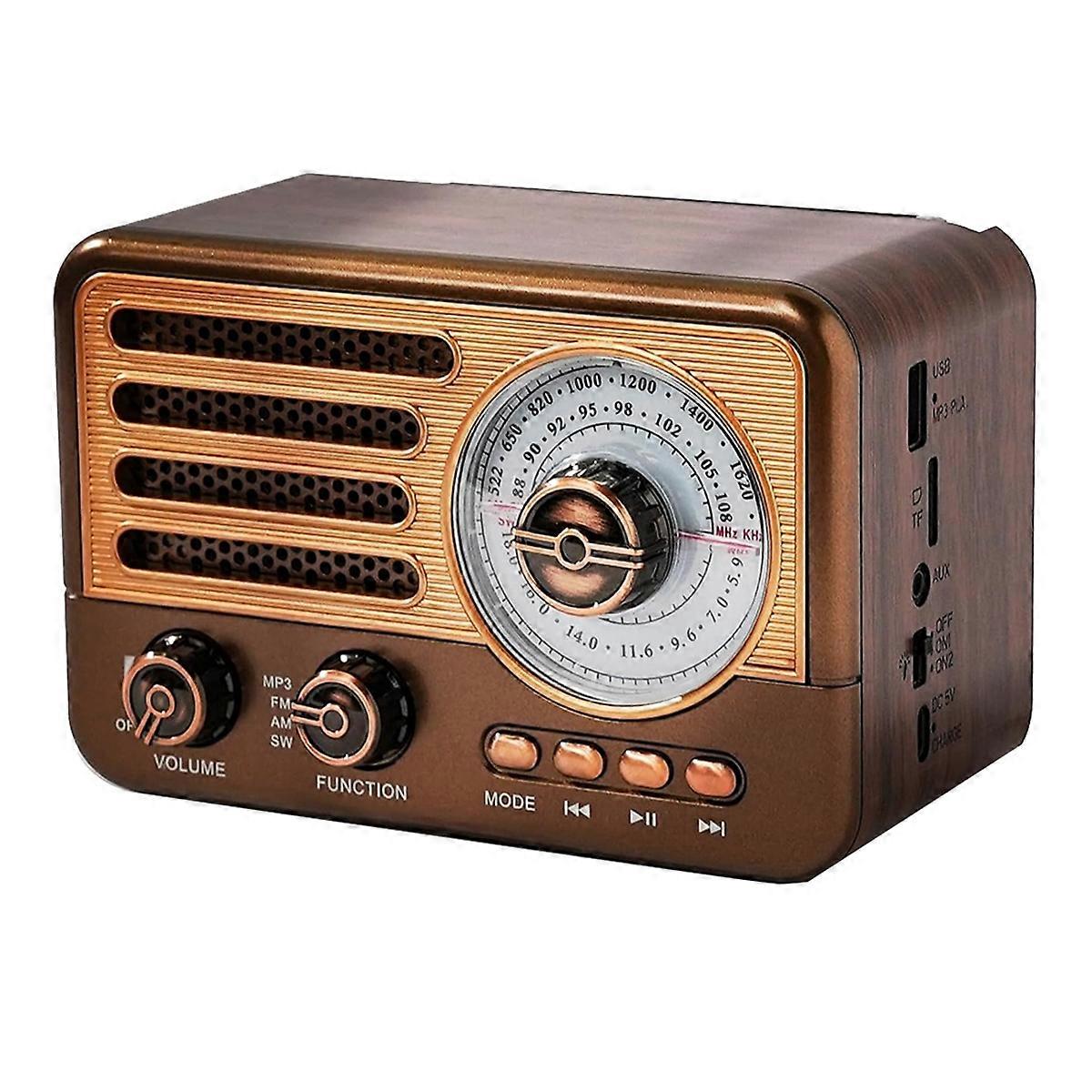 Portable Retro Radio Mini FM/AM/SW Radio Receiver Vintage Bluetooth Speaker with LED Flashlight Support TF Card USB AUX
