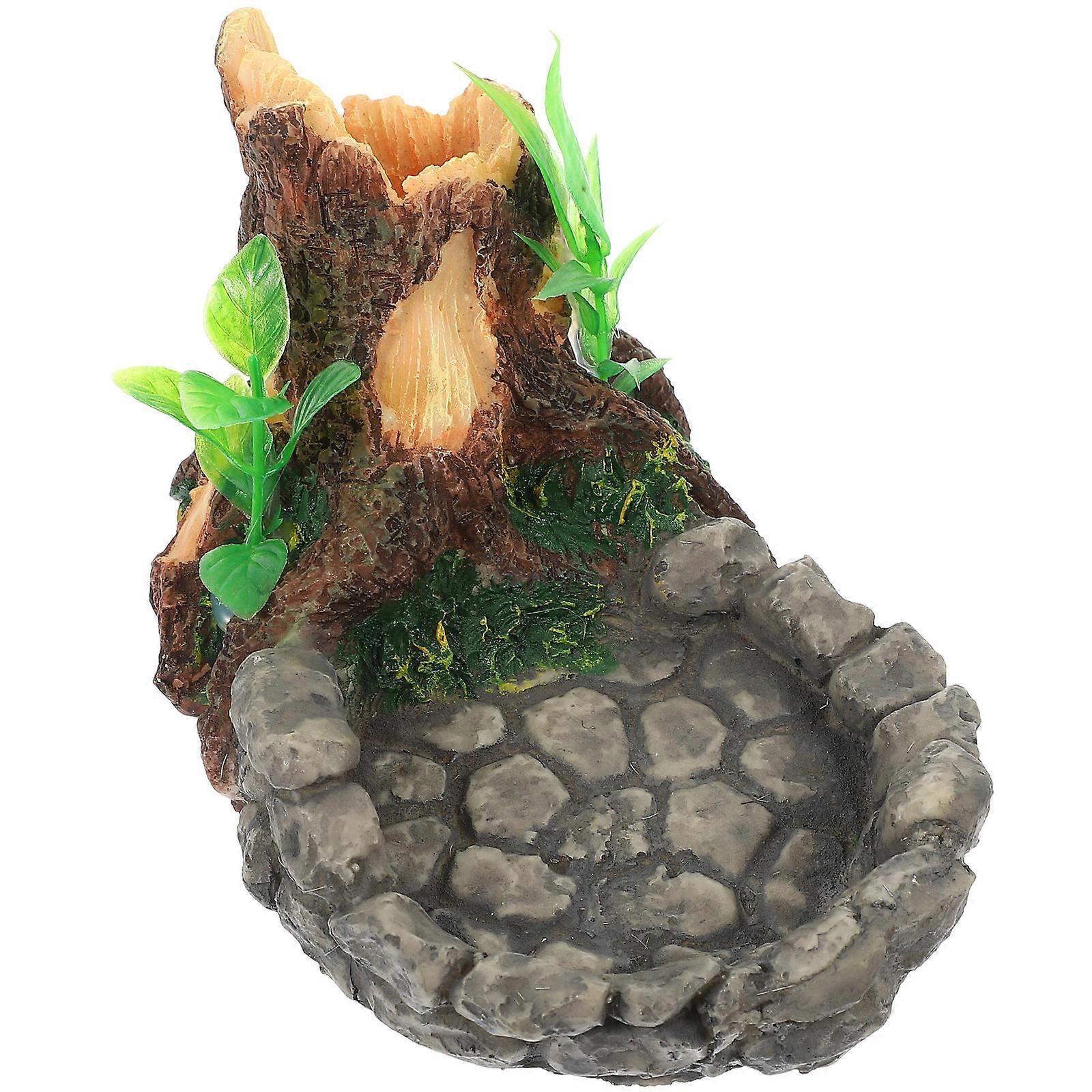 Reptile Tank Accessories Terrarium Food Basin Round Shape Resin Material Reptile Feeding Supplies Indoor Use 15.50X10.00X8.50CM Feeding 1Pcs