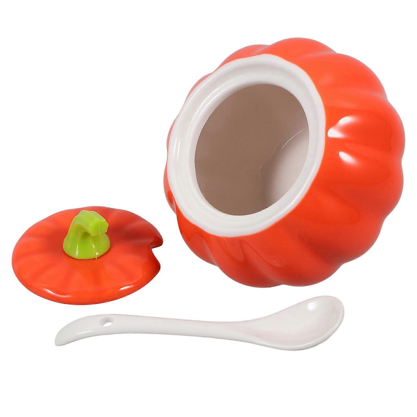 Ceramic Spice Jar Pumpkin Shape for Kitchen Storage 1Set Condiment Container