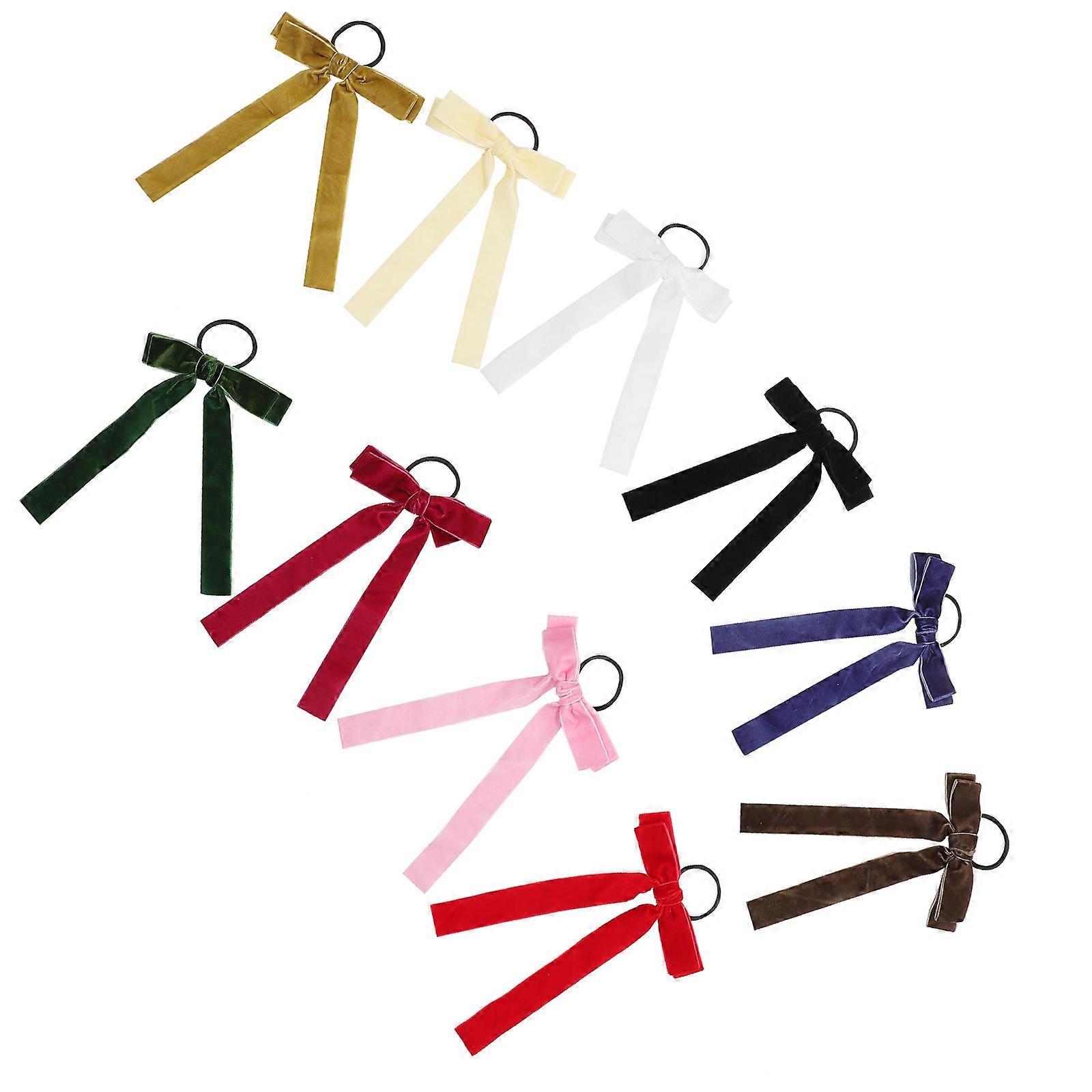 Hair Ties for Little Girl Long Bow Design Decorative Accessory Elastic Ponytail Holders 10Pcs