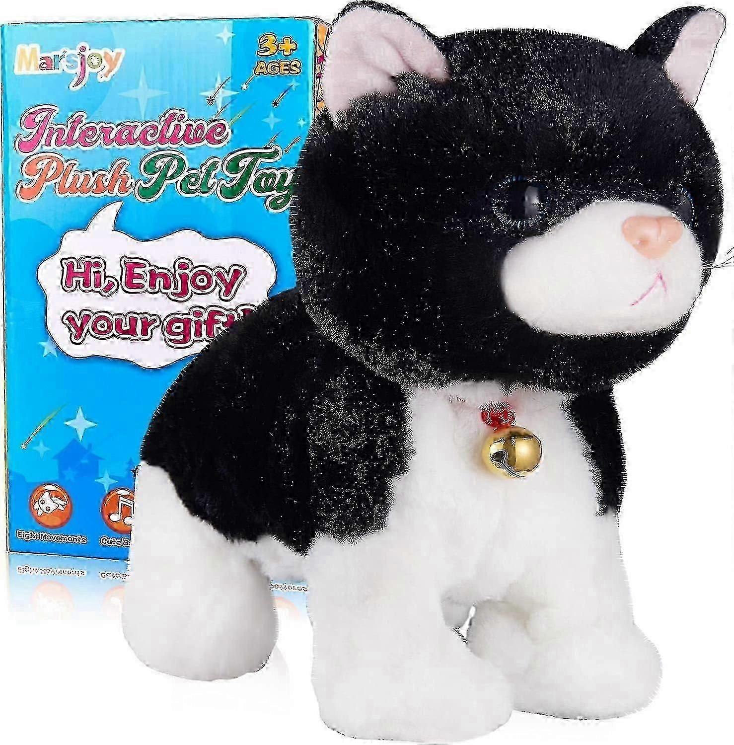 Black Plush Robot Cat Stuffed Animal Interactive Cat Robot Toy, Barking Meow Kitten Touch Control, Electronic Cat Pet Kitty Toy L:12" * H:8" * W:5"