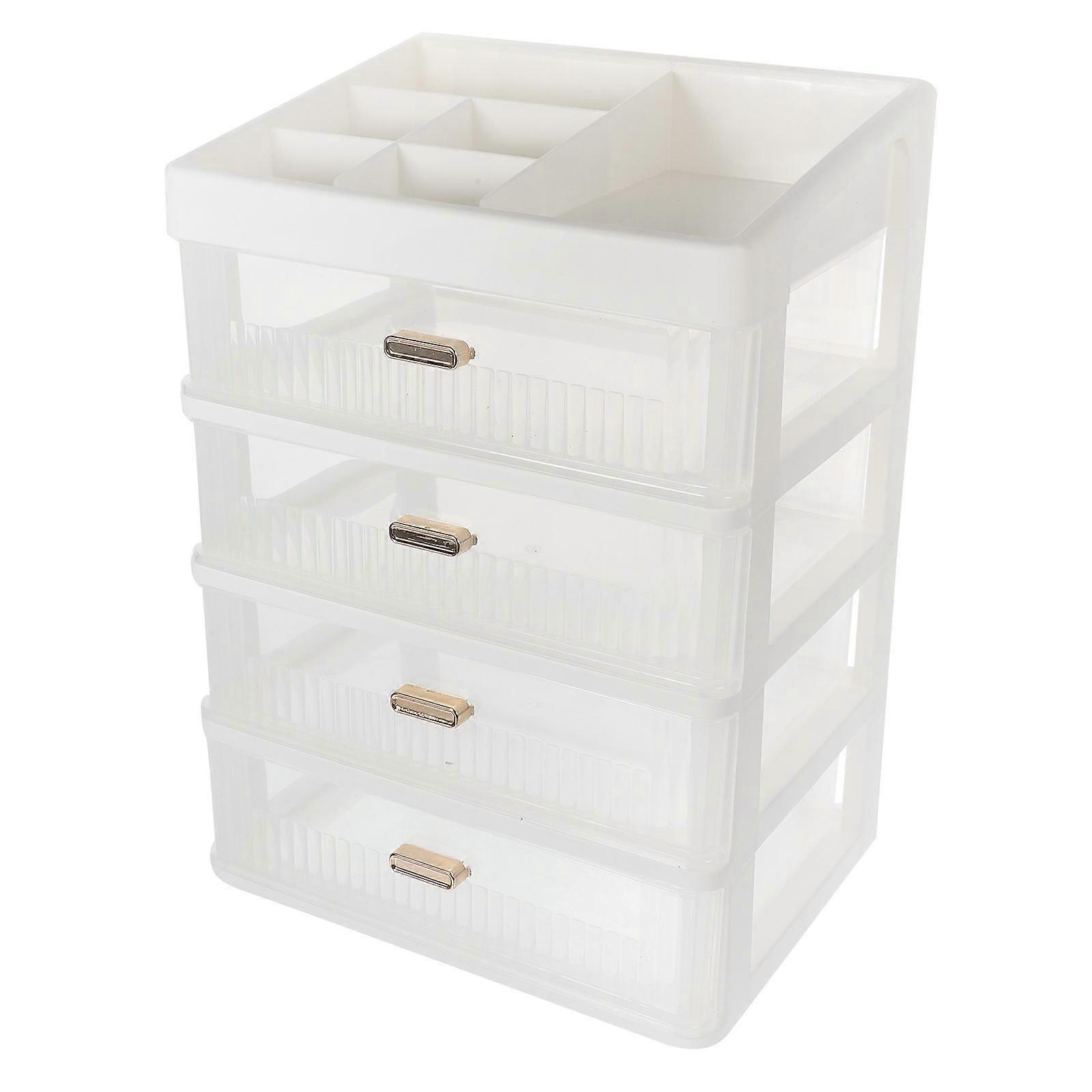 Transparent Drawer Storage Box with White Frame – Lightweight Organizer for Stationery, Cosmetics, and Office Supplies
