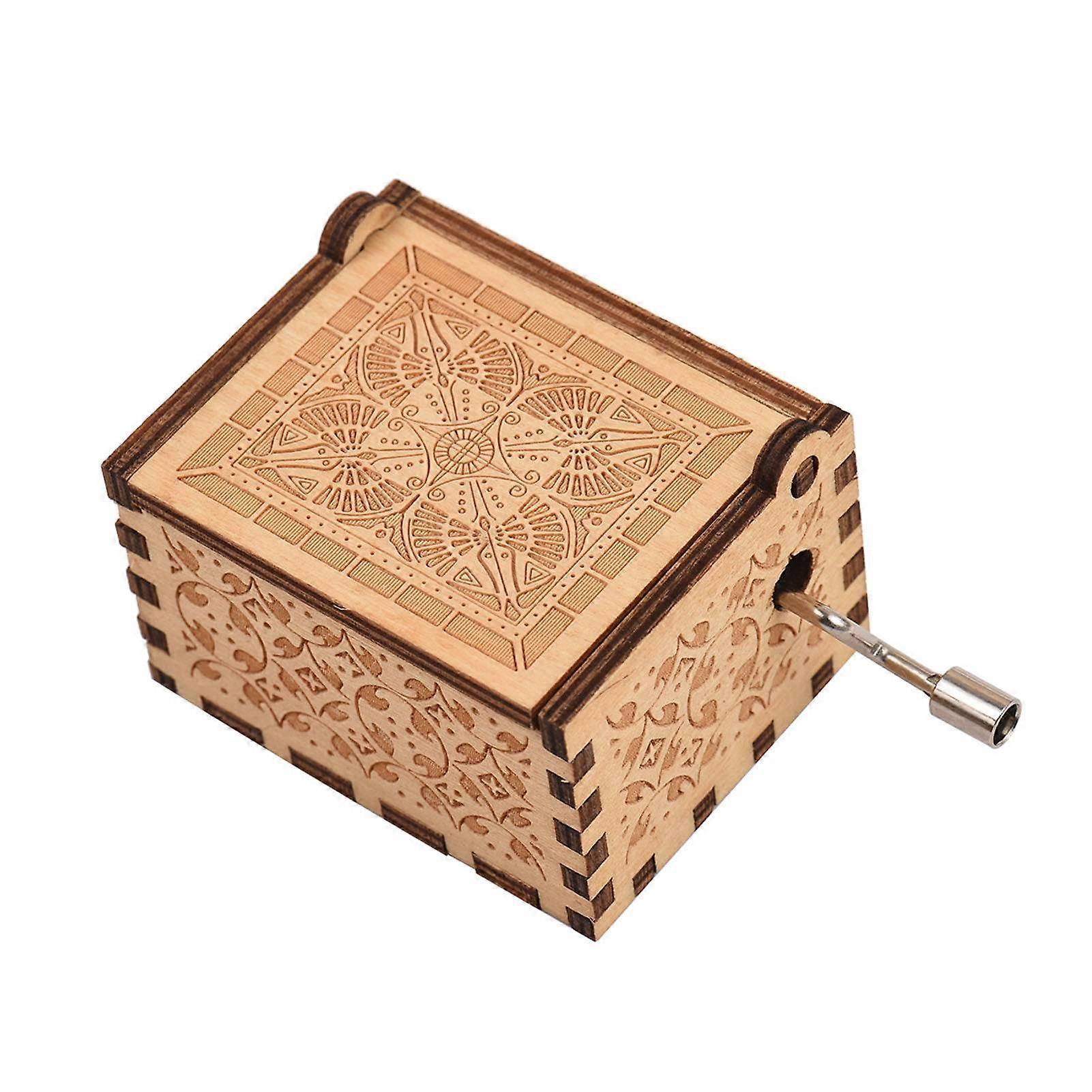 复古木制音乐盒手掌大小的手摇曲柄木盒音乐盒美丽的雕刻木制音乐小工具，带有旋律，你是妈妈爸爸的阳光
