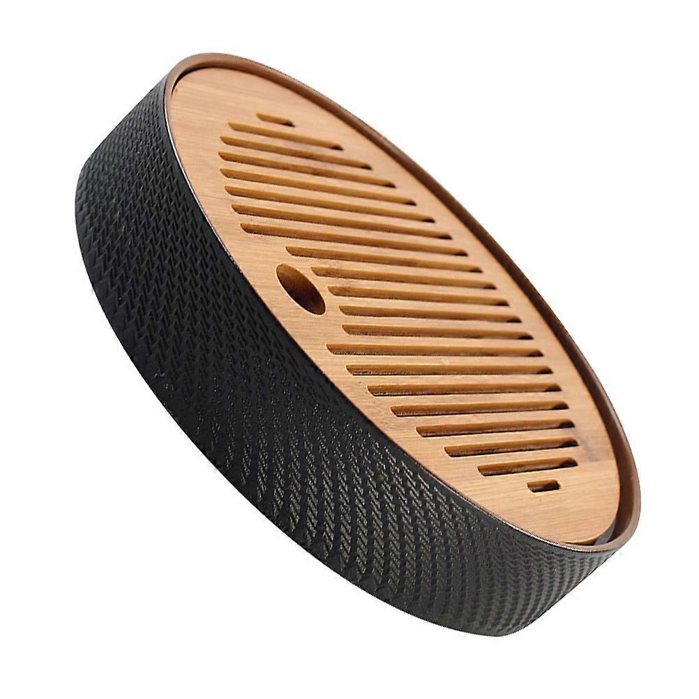 Double Layers Ceramic Tray for Kitchen Use Black Round Tray with Detachable Design 1Pc