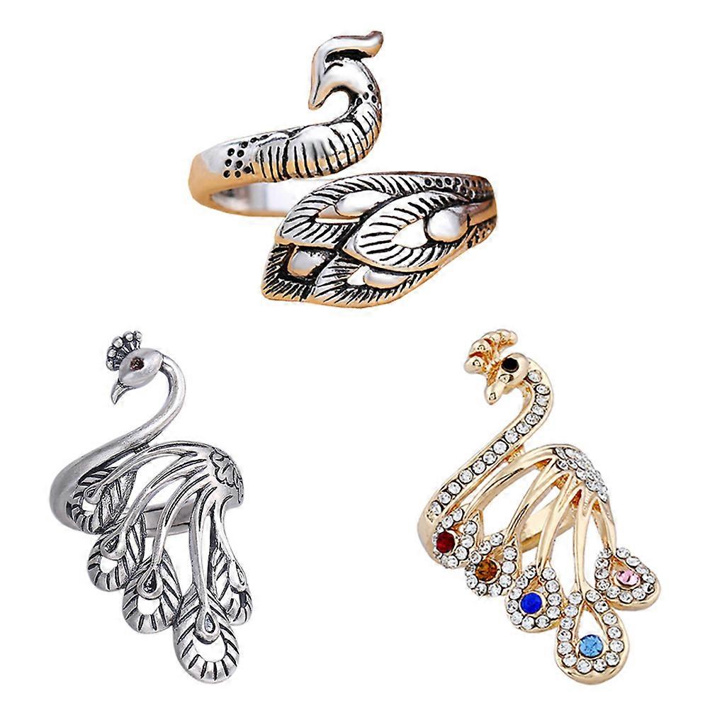 3pcs Ethnic Style Open Finger Rings Adjustable Crochet Design with Antique Silver Gold Accents for Crafting, Parties & Daily Wear Unique Finger