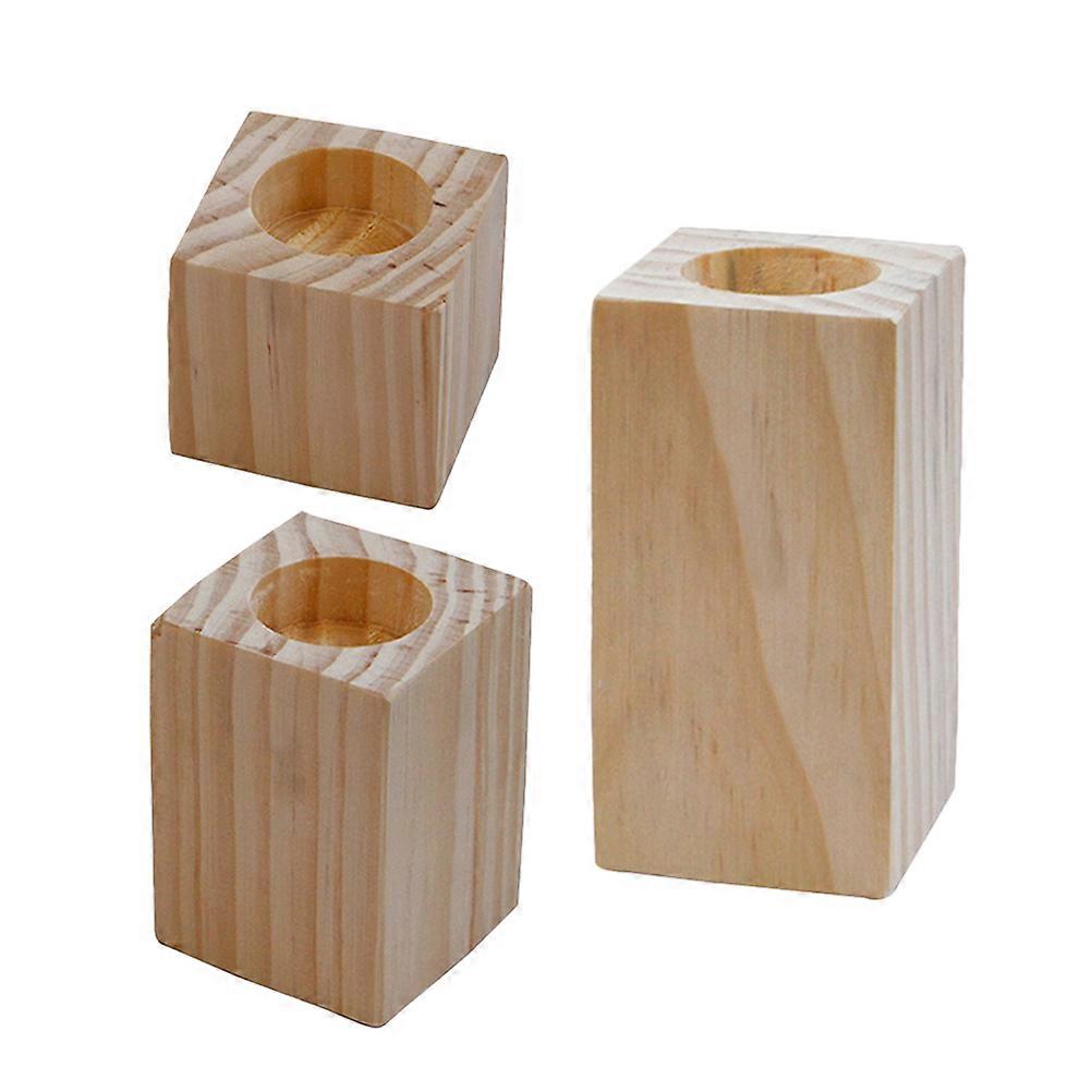 Khaki Candle Holder for Decoration Create Warm Atmosphere Perfect Rustic Decor Wooden Material 3pcs