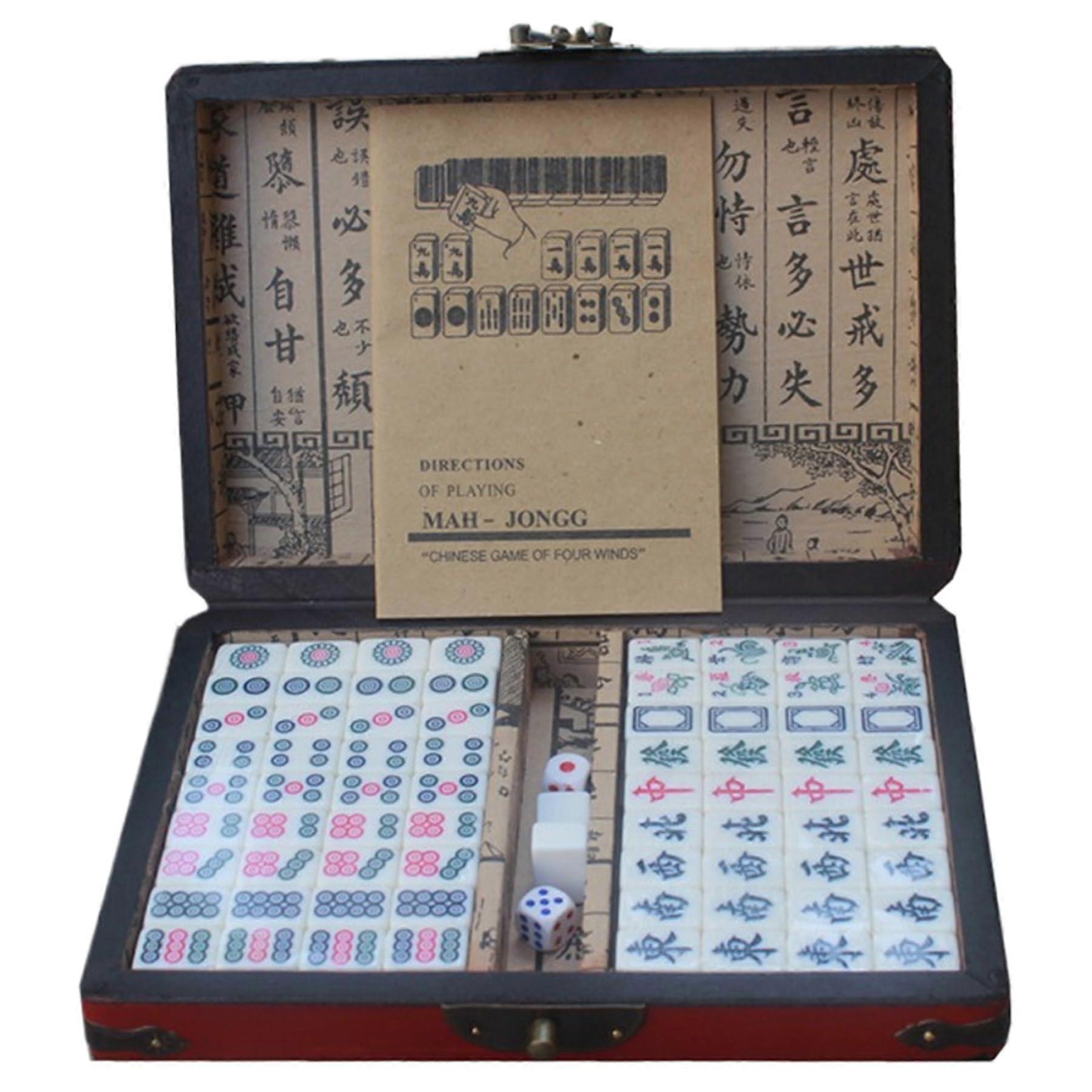 Mahjong Tiles Set Travel Mahjong Set With Storage Box, Cube, Instructions, Replacement Tiles, 0.9 x 0.6 x 0.5 Inches Per Tile