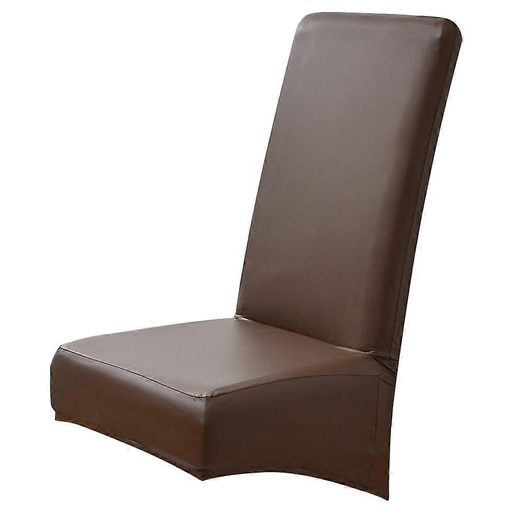 PU Dining Chair Cover Thickened Elastic Oil Proof Protector for Home Banquets, Easy Installation, Large Size, Brown