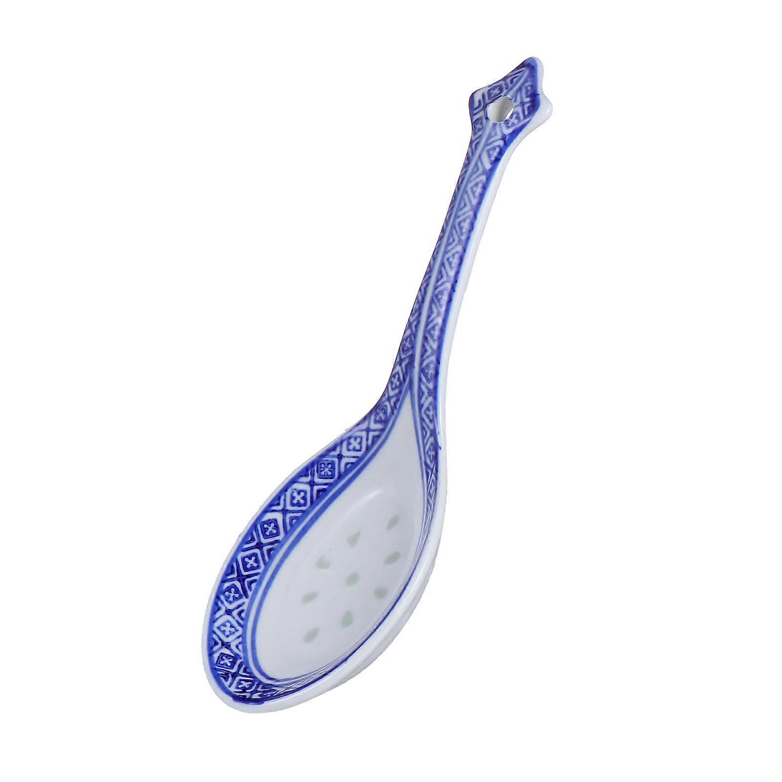Κινέζικο στυλ μεγάλο κεραμικό κουτάλι σούπας λαβής για οικογενειακό σερβίρισμα - επαναχρησιμοποιήσιμο μπλε και άσπρο σκεύος κουζίνας σχεδιασμού πορσελάνης