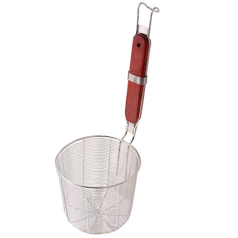 Stainless Steel Pasta Basket with Wooden Handle for Kitchen Use Lightweight and Easy to Clean 14 cm