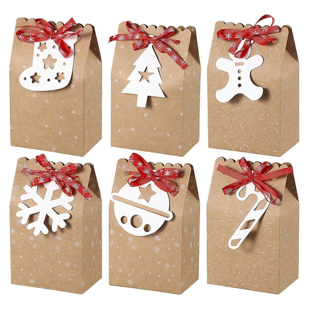 Party Candy Box Kraft Paper Natural Color With Christmas Elements Delicate And Durable 6Pcs