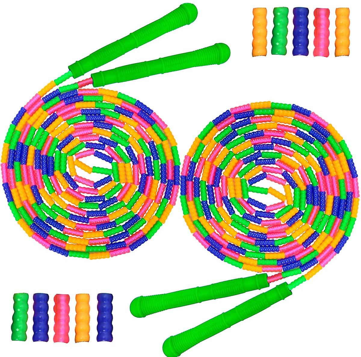 9,2 Fuß langes Springseil (2er-Pack), doppeltes holländisches Springseil, weiches Perlen-Springseil für Kinder Erwachsene, Kunststoff-Segmen