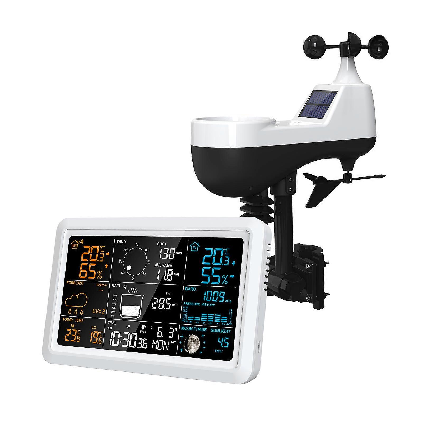 WiFi Smart Weather Station with Outdoor Sensor 7.5 Inch Color Display, Temperature Humidity Wind Speed Direction Rainfall Forecast