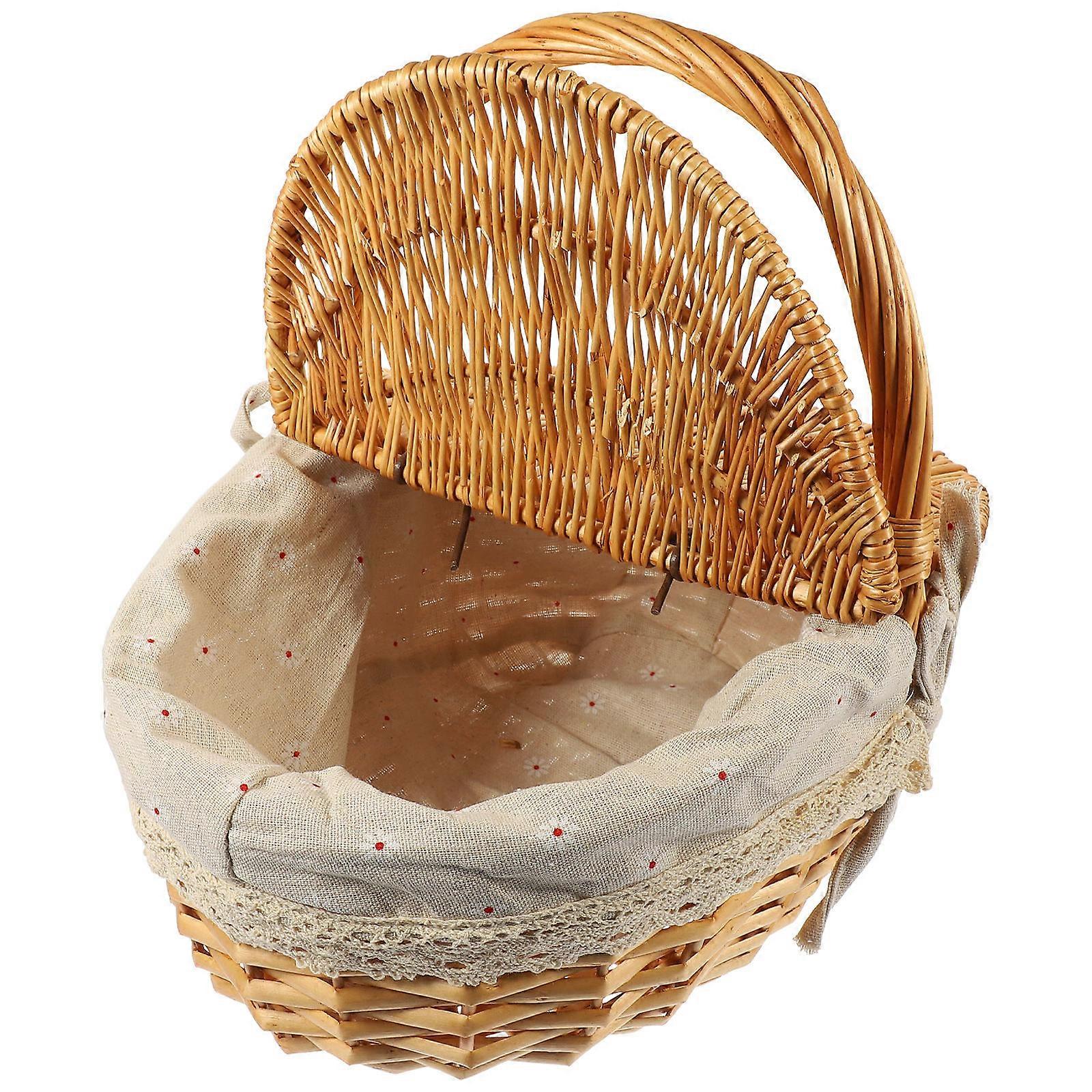 Small Wicker Basket With Lid For Indoor Use 35.00X25.00X17.00CM Beige Portable 1Set