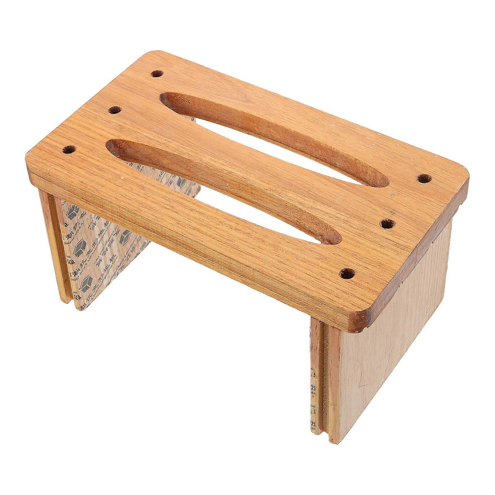 Khaki Small Wood Stool for Home Use Sturdy and with Non Slip Feet 12.5 x 9.5 Inches