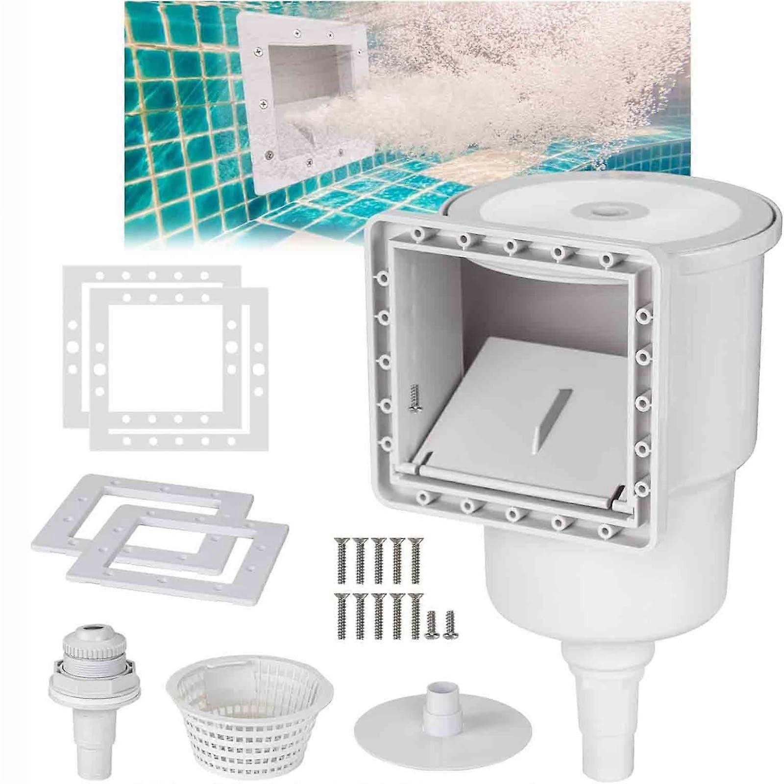 White Skimmer Pool Set, Pool Cleaning Kit, Builtin Skimmer with Inlet Nozzle and Accessories, Complete Set for Steel Wall Pools, Water Maintenance.