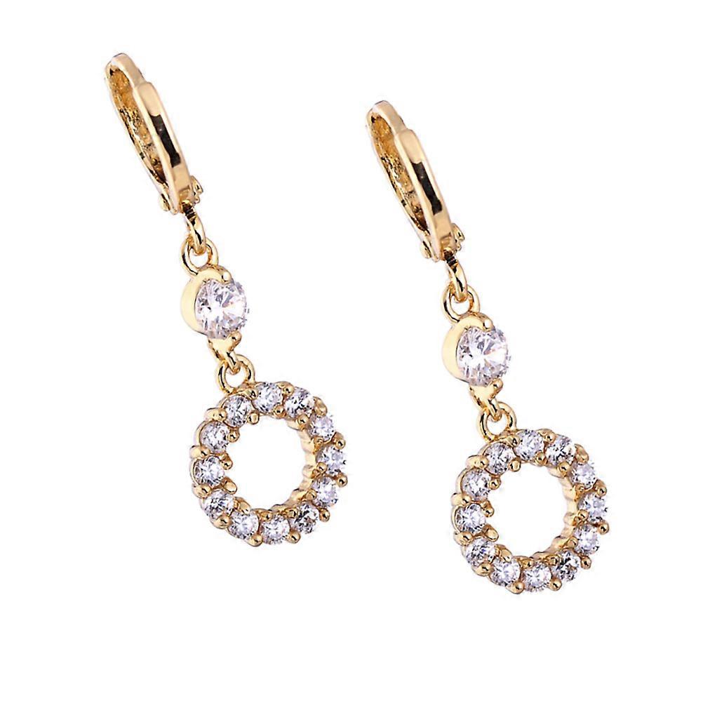 Golden Alloy Zircon Circle Stud Earrings for Women Modern Minimalist Design Suitable for Any Occasion 1 Pair
